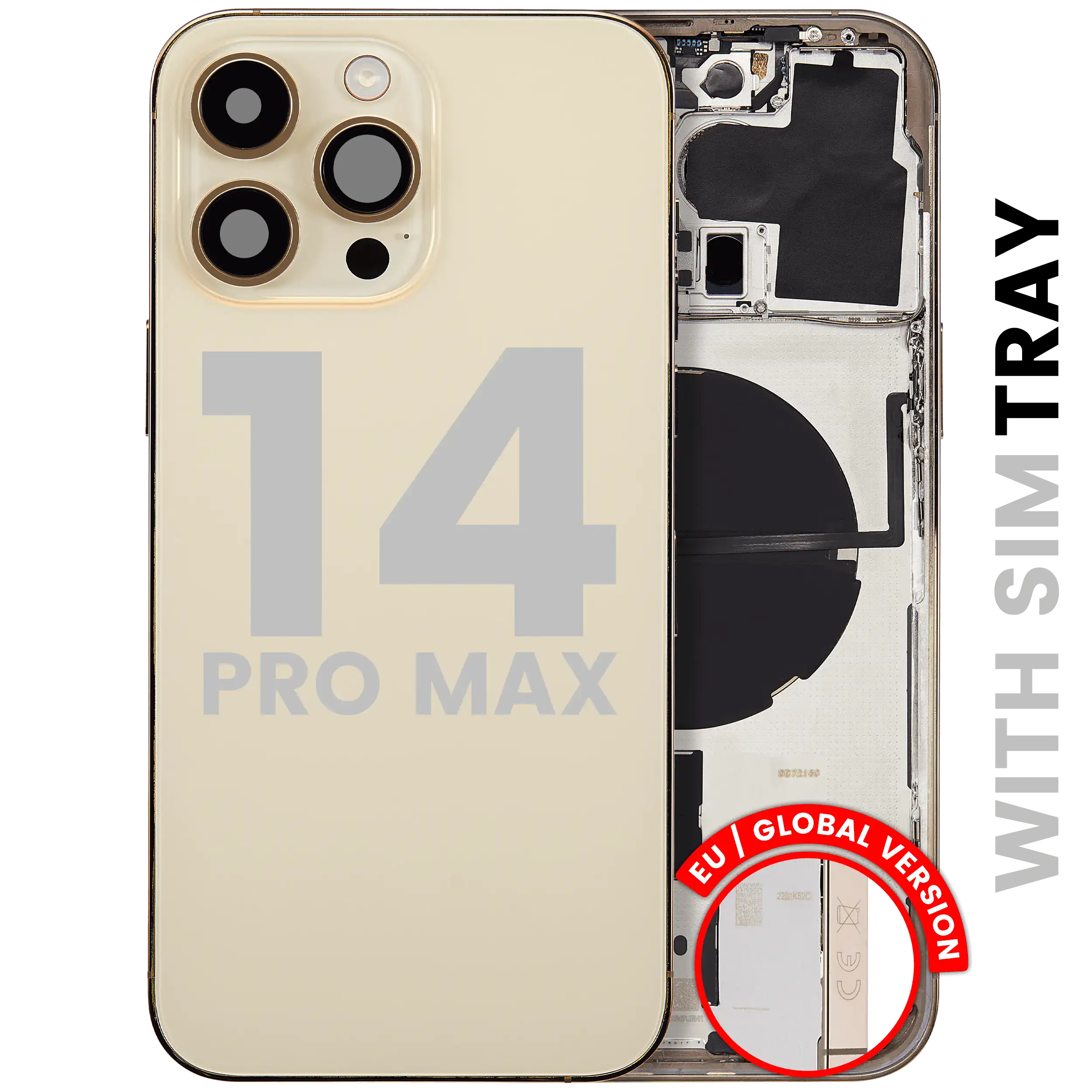 Backcover/Rahmen mit Small Parts für iPhone 14 Pro Max (EU / Global Version) (gebrauchter OEM-Ausbau, Qualität A) (Gold)