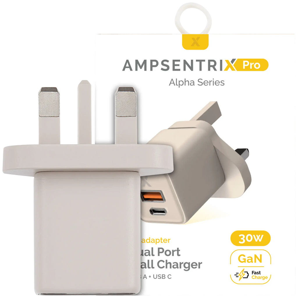 AmpSentrix 30W 2-in-1 USB-C / USB-A Wall Adapter (220V / UK Plug) (Desert Titanium)
