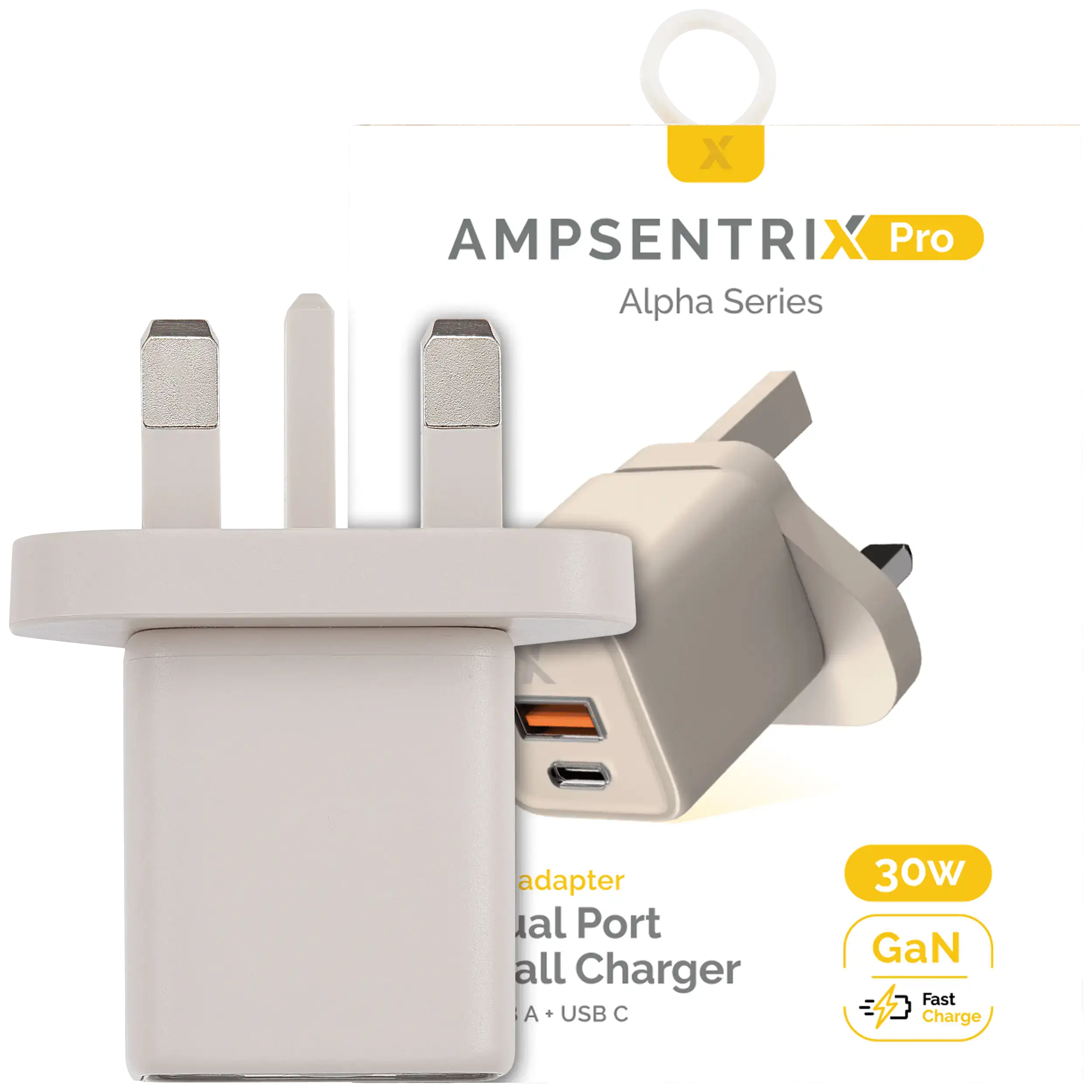 AmpSentrix 30W 2-in-1 USB-C / USB-A Wall Adapter (220V / UK Plug) (Desert Titanium)