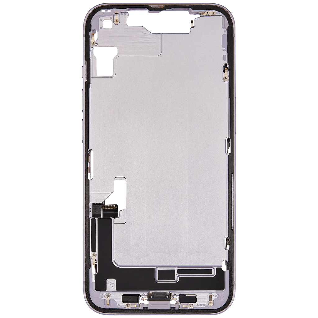 Midframe/Frame with Charging Port Flex and Small Parts for iPhone 14 (EU/Global Version) (Used OEM Part, Grade A) (Purple)