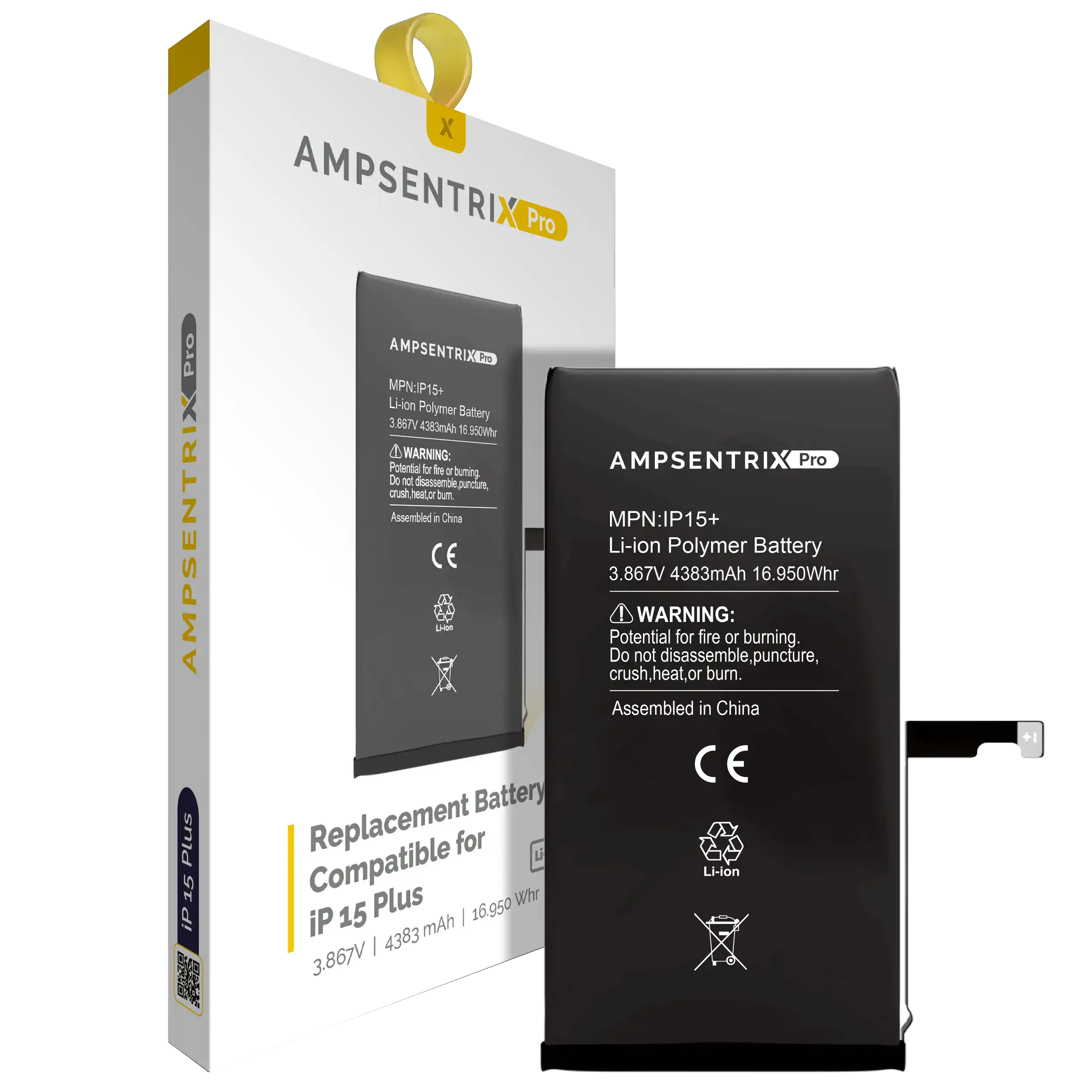 Replacement Battery for iPhone 15 Plus (AmpSentrix Pro)