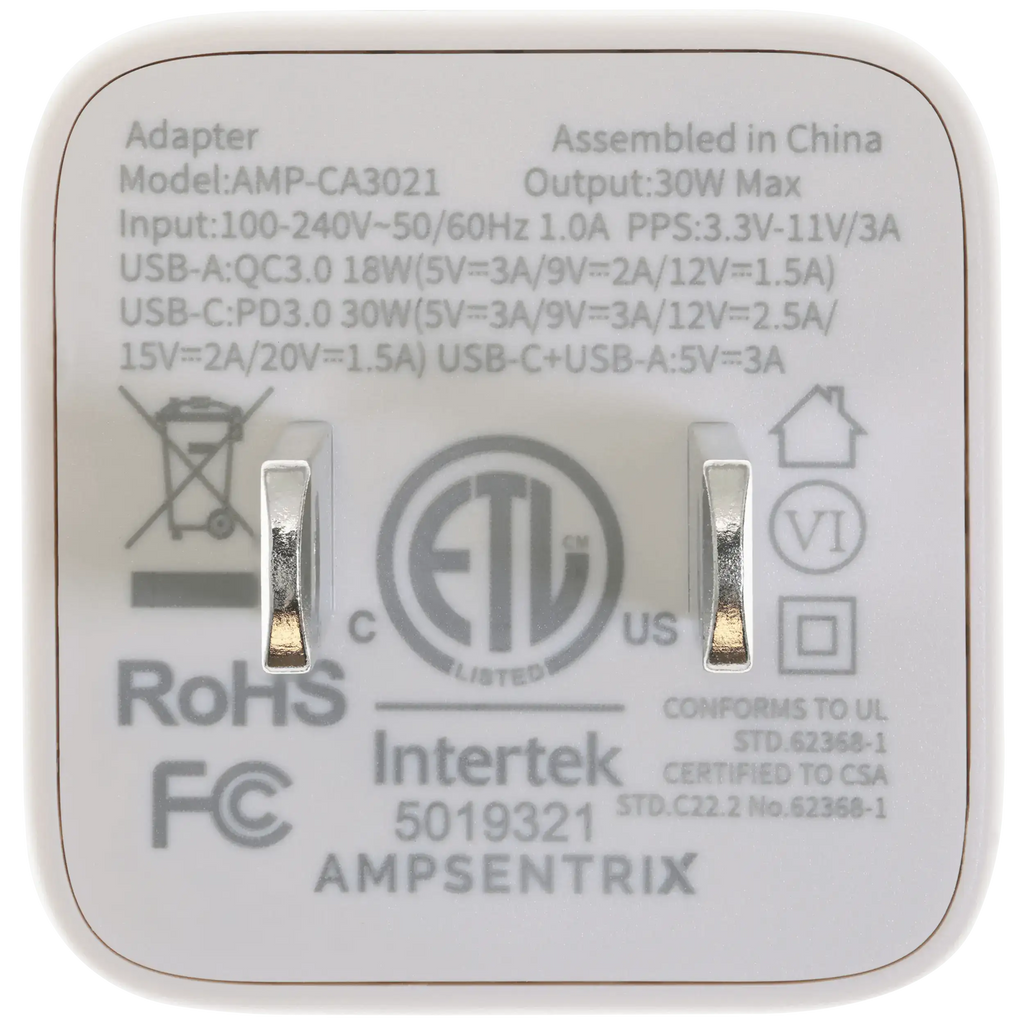 AmpSentrix Pro 30W 2-in-1 USB-C / USB-A GaN Wall Adapter (Desert Titanium)