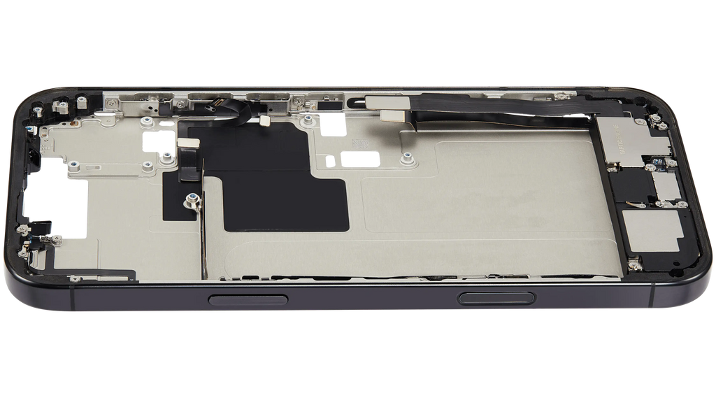 Midframe/Rahmen mit Ladebuchse Flex & Small Parts für iPhone 16 Pro Max (EU / Global Version) (gebrauchter OEM-Ausbau, Qualität C) (Schwarz Titanium)