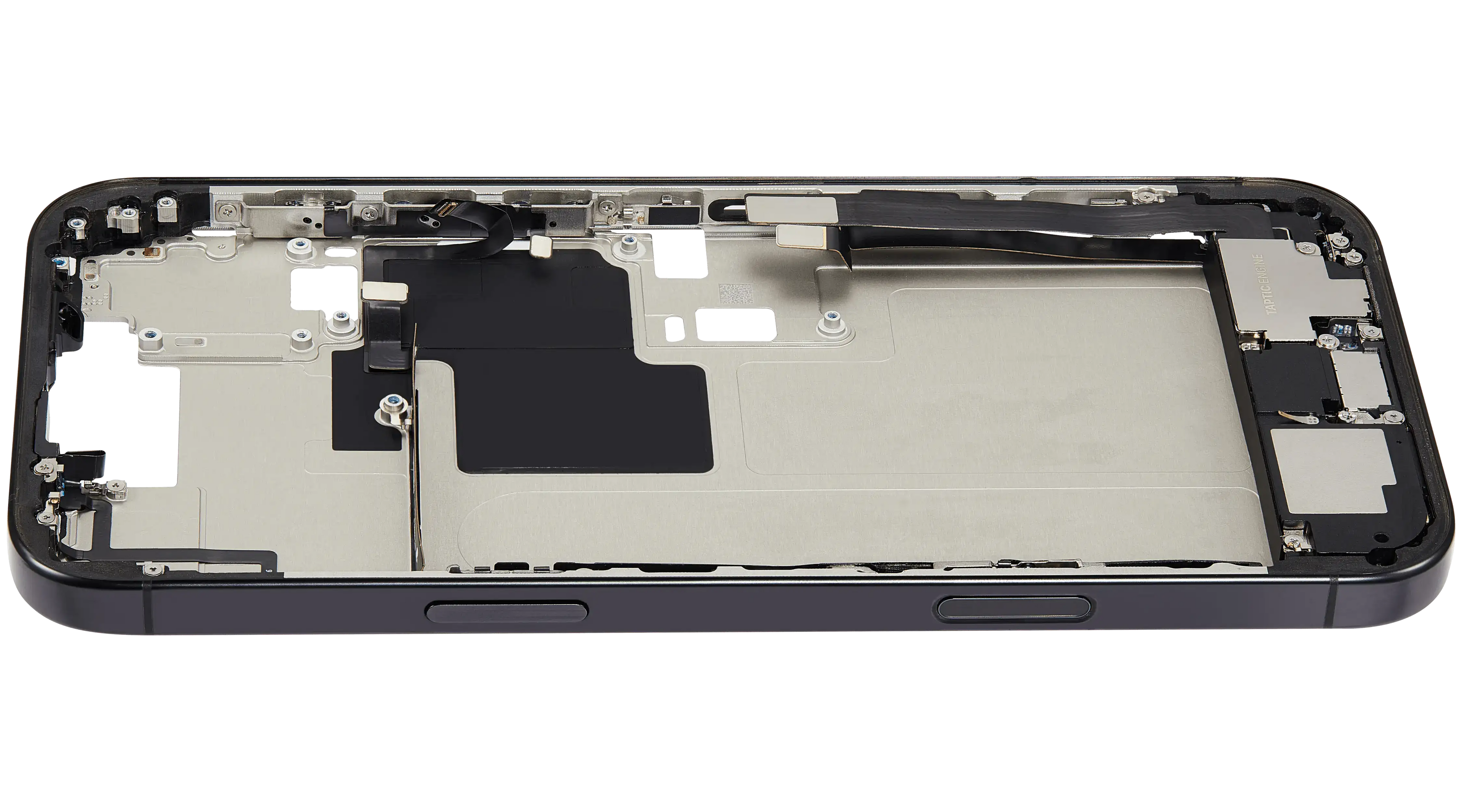 Midframe/Rahmen mit Ladebuchse Flex & Small Parts für iPhone 16 Pro Max (EU / Global Version) (gebrauchter OEM-Ausbau, Qualität C) (Schwarz Titanium)