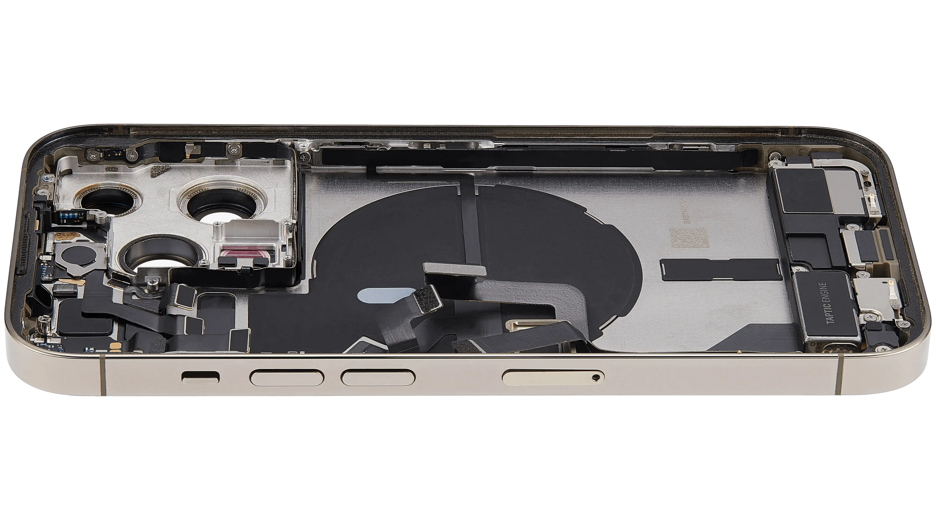 Backcover/Rahmen mit Ladebuchse Flex & Small Parts für iPhone 14 Pro (EU / Global Version) (gebrauchter OEM-Ausbau, Qualität A) (Gold)