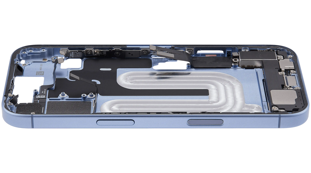 Midframe/Rahmen mit Ladebuchse Flex & Small Parts für iPhone 17 (EU / Global Version) (gebrauchter OEM-Ausbau, Qualität A) (Mist Blue)