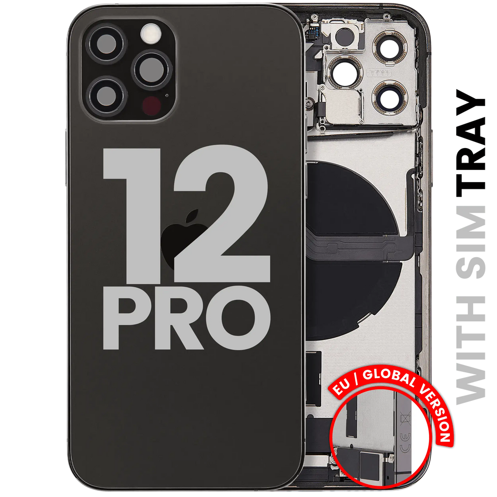 Backcover/Rahmen mit Ladebuchse Flex & Small Parts für iPhone 12 Pro (EU / Global Version) (gebrauchter OEM-Ausbau, Qualität C) (Graphite)
