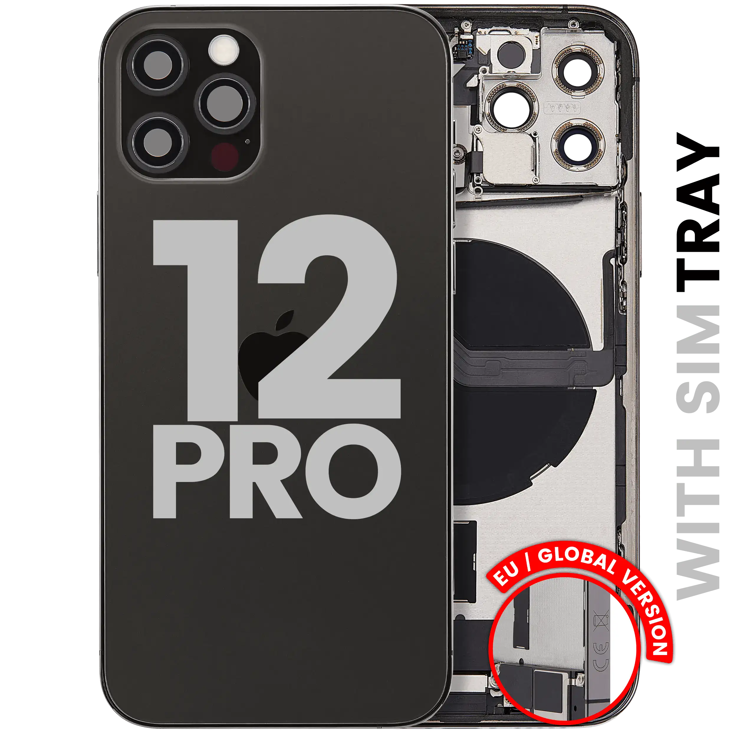 Backcover/Rahmen mit Ladebuchse Flex & Small Parts für iPhone 12 Pro (EU / Global Version) (gebrauchter OEM-Ausbau, Qualität C) (Graphite)