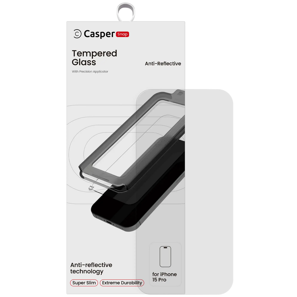 Casper Snap Tempered Glass for iPhone 15 Pro (Retail Pack) (AR Clear)