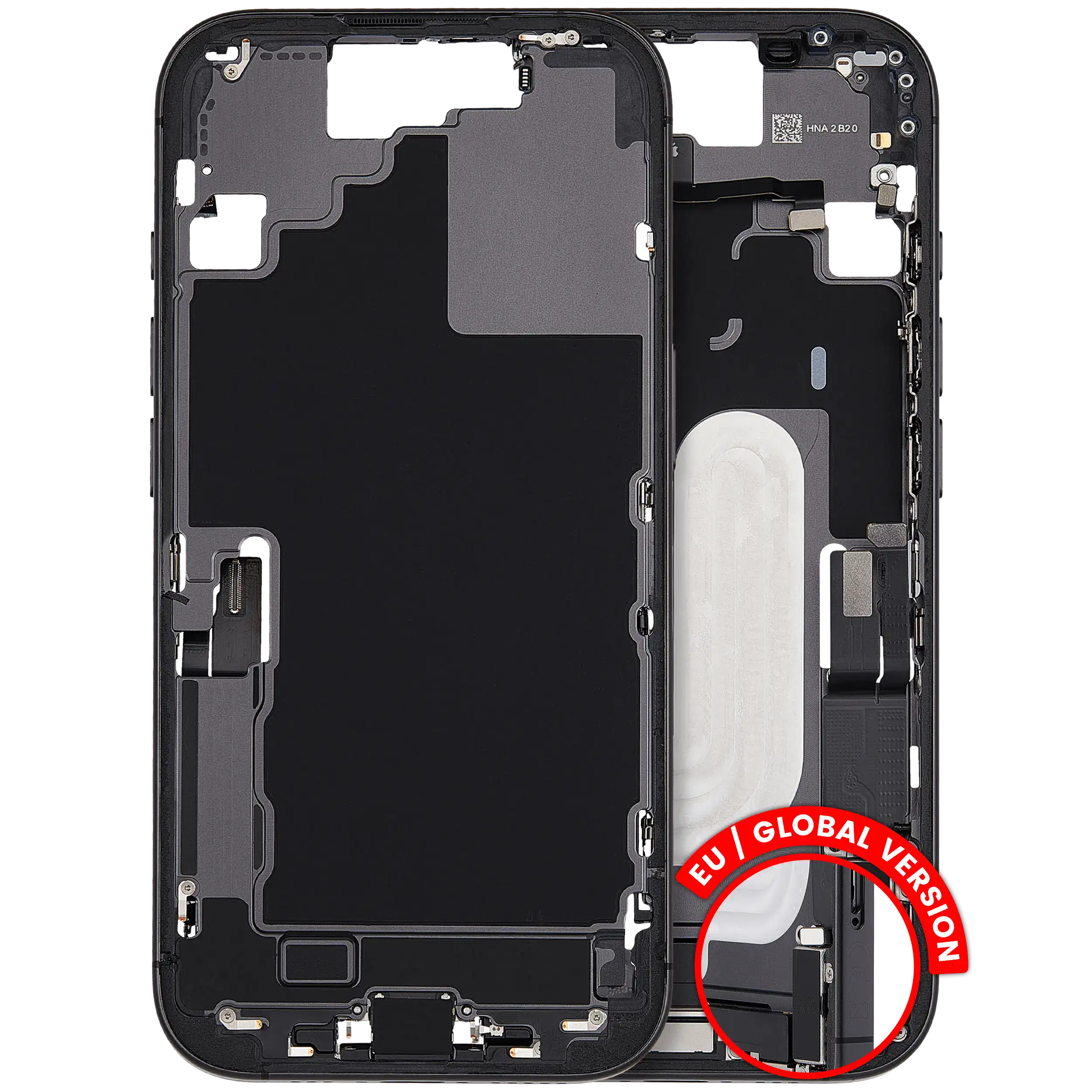 Midframe/Rahmen mit Ladebuchse Flex & Small Parts für iPhone 17 (EU / Global Version) (gebrauchter OEM-Ausbau, Qualität C) (Schwarz)