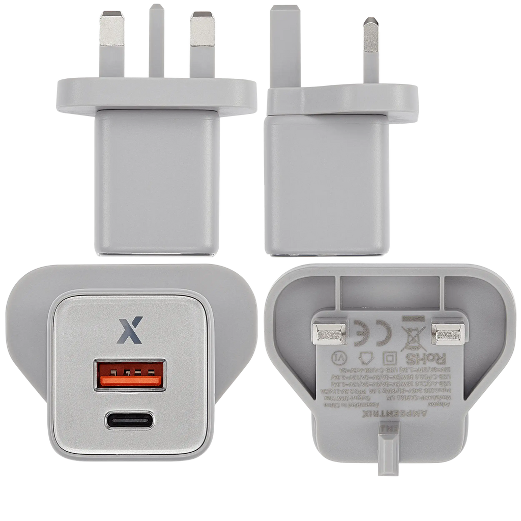 AmpSentrix 30W 2-in-1 USB-C / USB-A Wall Adapter (220V / UK Plug) (Natural Titanium)