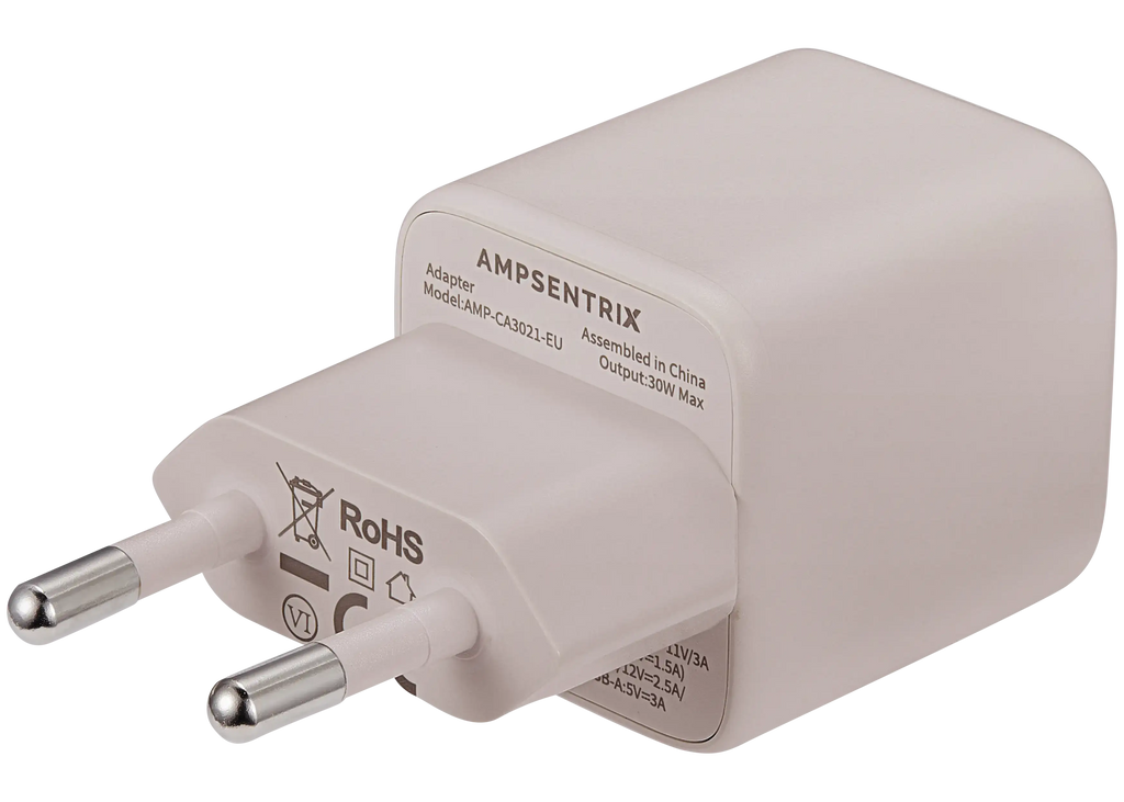 AmpSentrix Pro 30W 2-in-1 USB-C / USB-A GaN Wall Adapter (220V / EU Plug) (Desert Titanium)