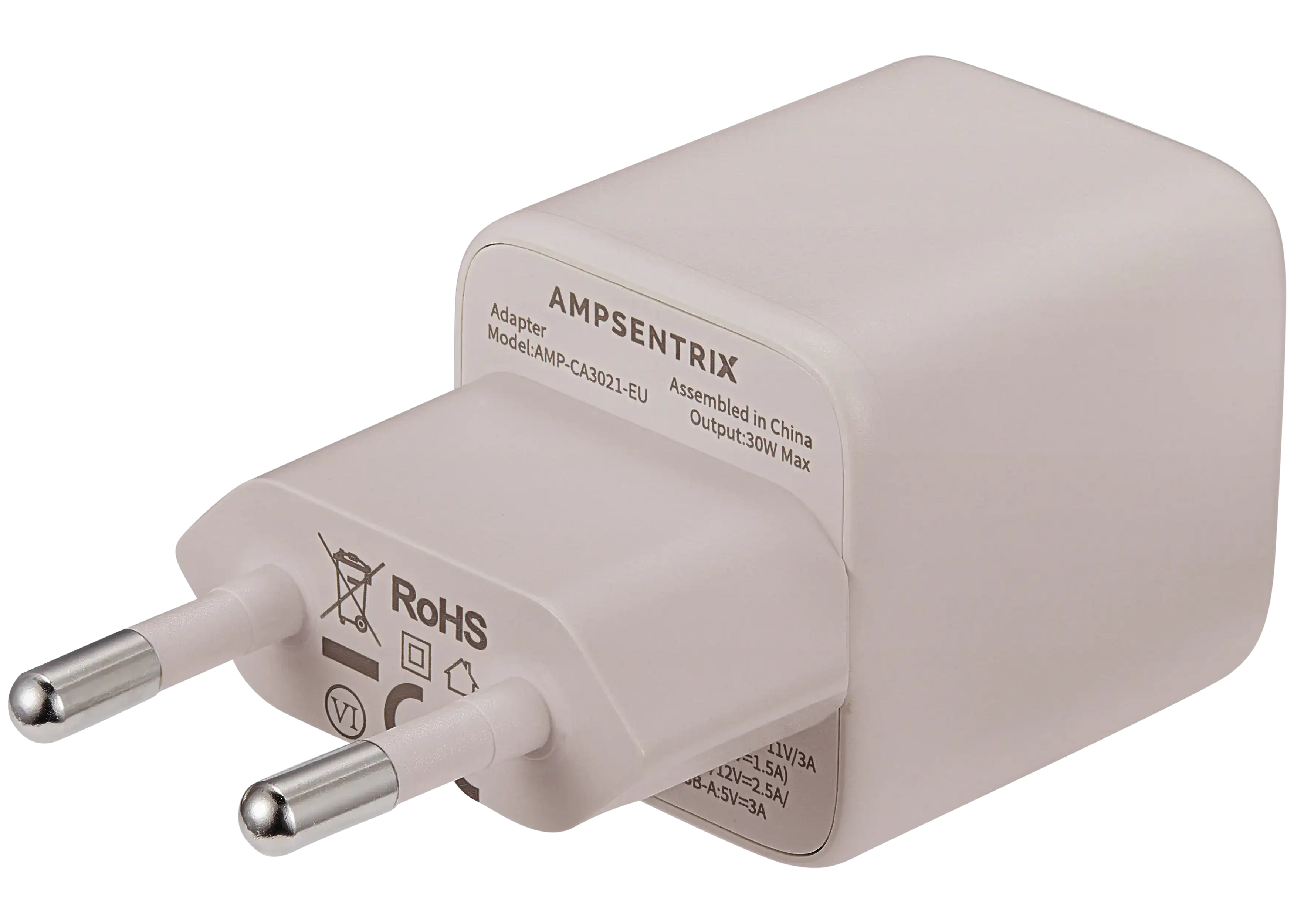 AmpSentrix Pro 30W 2-in-1 USB-C / USB-A GaN Wall Adapter (220V / EU Plug) (Desert Titanium)