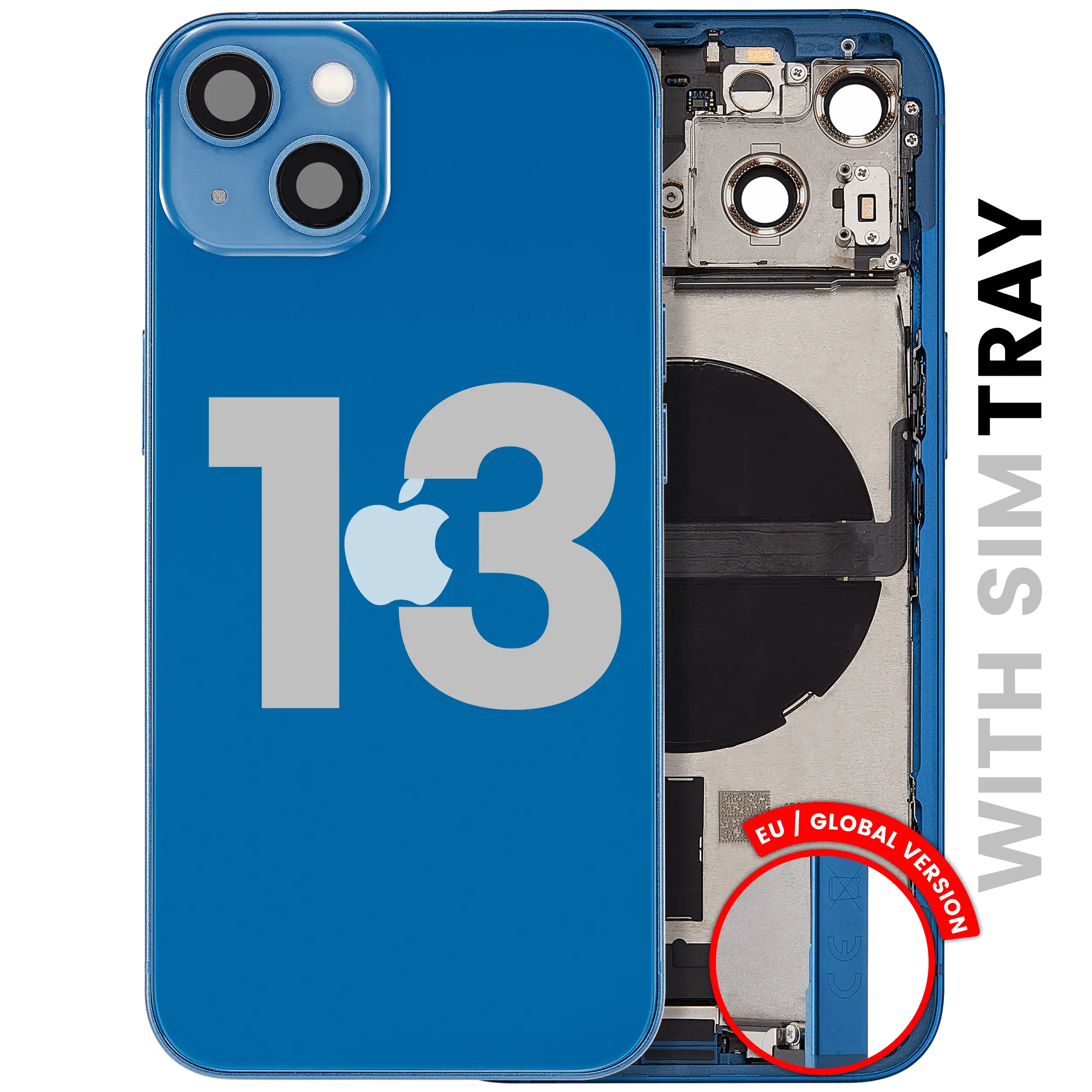 Backcover/Rahmen mit Ladebuchse Flex & Small Parts für iPhone 13 (EU / Global Version) (gebrauchter OEM-Ausbau, Qualität A) (Blau)