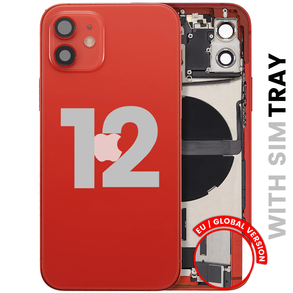 Backcover/Rahmen mit Ladebuchse Flex & Small Parts für iPhone 12 (EU / Global Version) (gebrauchter OEM-Ausbau, Qualität C) (Rot)