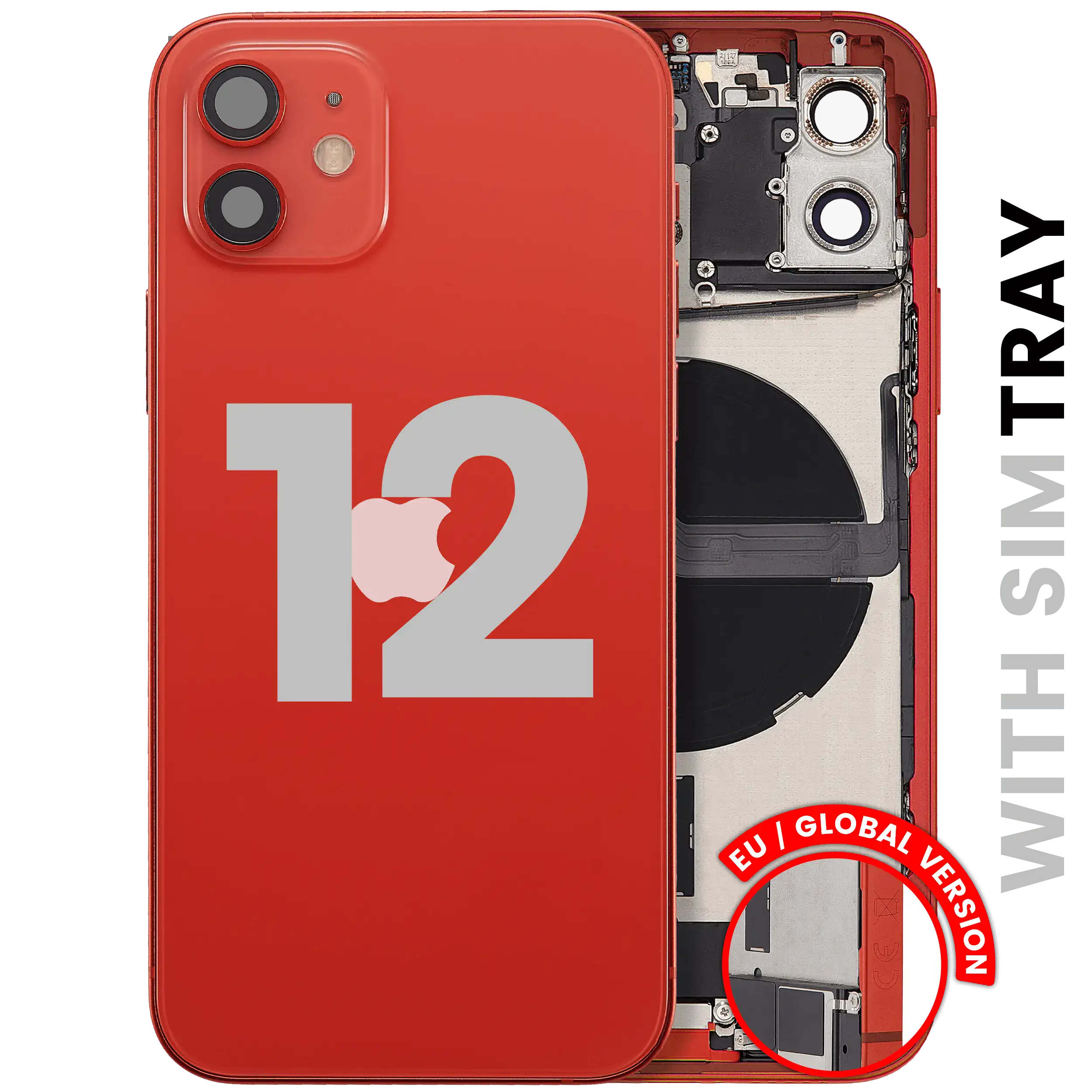 Backcover/Rahmen mit Ladebuchse Flex & Small Parts für iPhone 12 (EU / Global Version) (gebrauchter OEM-Ausbau, Qualität C) (Rot)