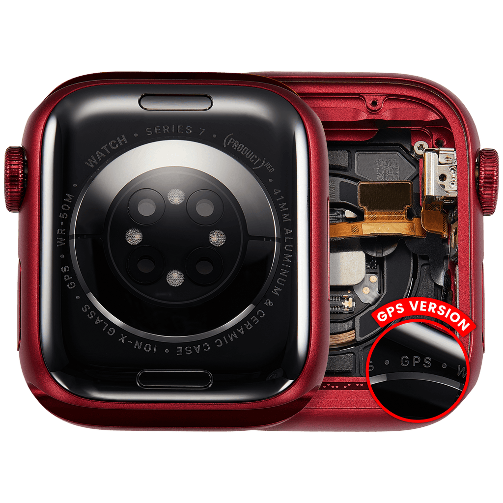 Backcover/Rahmen Compatible für Watch Series 7 (41MM) (gebrauchter OEM-Ausbau, Qualität A) (GPS Version) (Aluminum / Red)