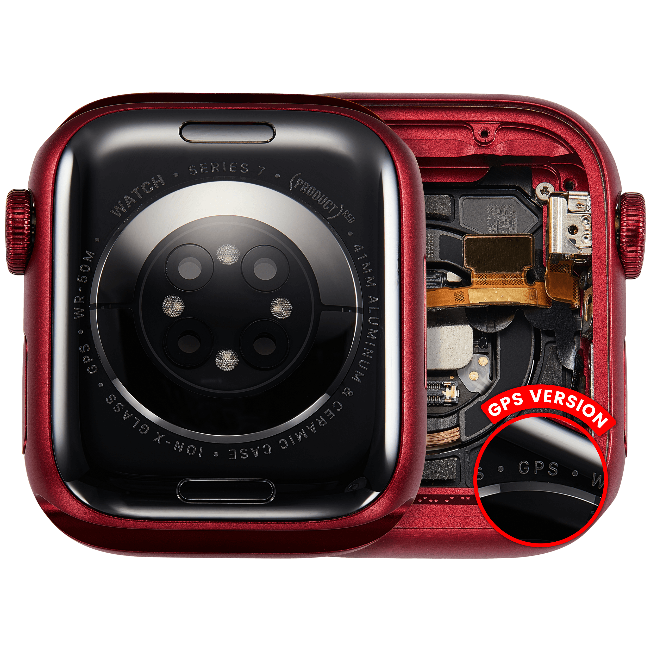 Backcover/Rahmen Compatible für Watch Series 7 (41MM) (gebrauchter OEM-Ausbau, Qualität A) (GPS Version) (Aluminum / Red)
