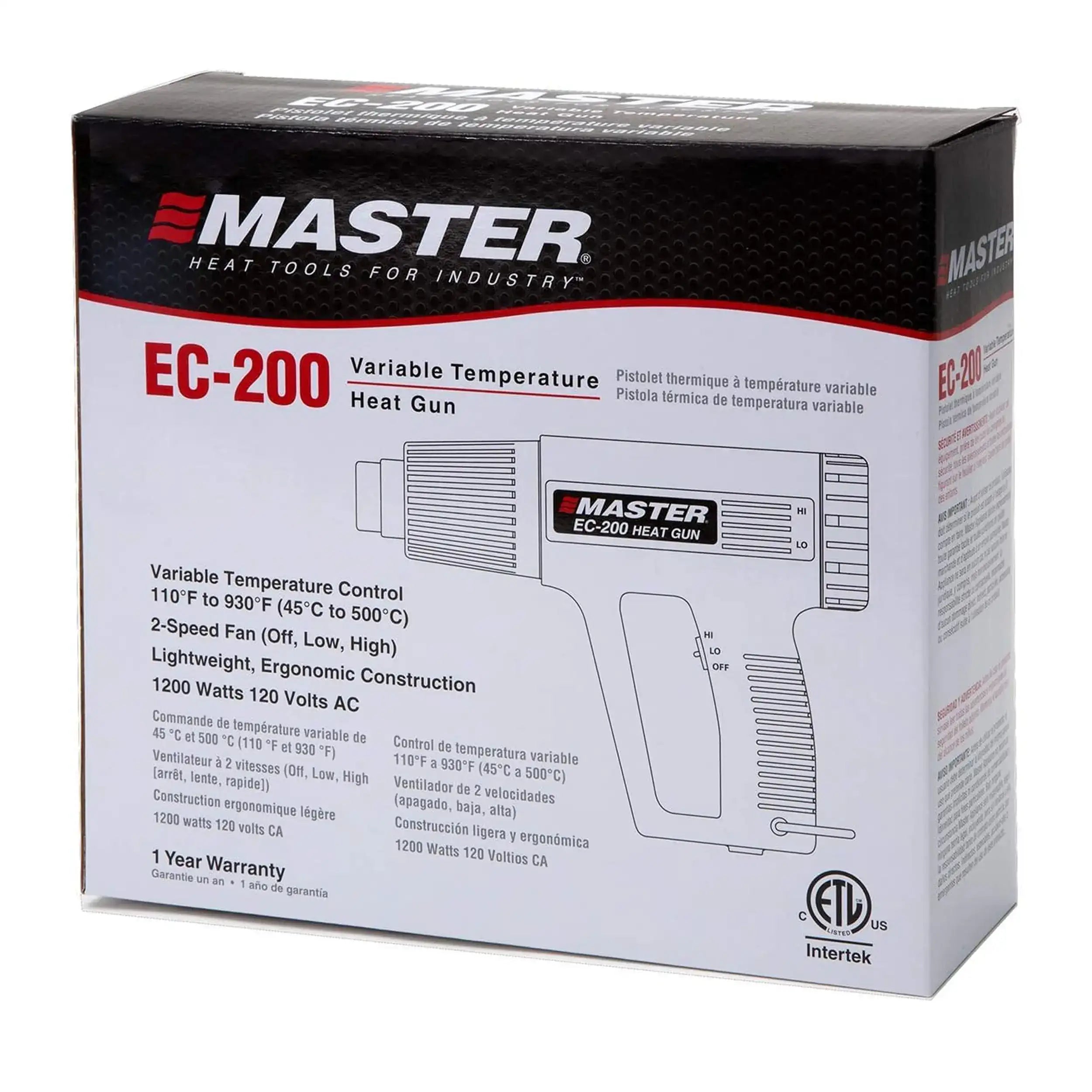 EC-200 120V Variable Temperature Heat Gun (110°F-930°F, 2 Speeds) by Master Appliance