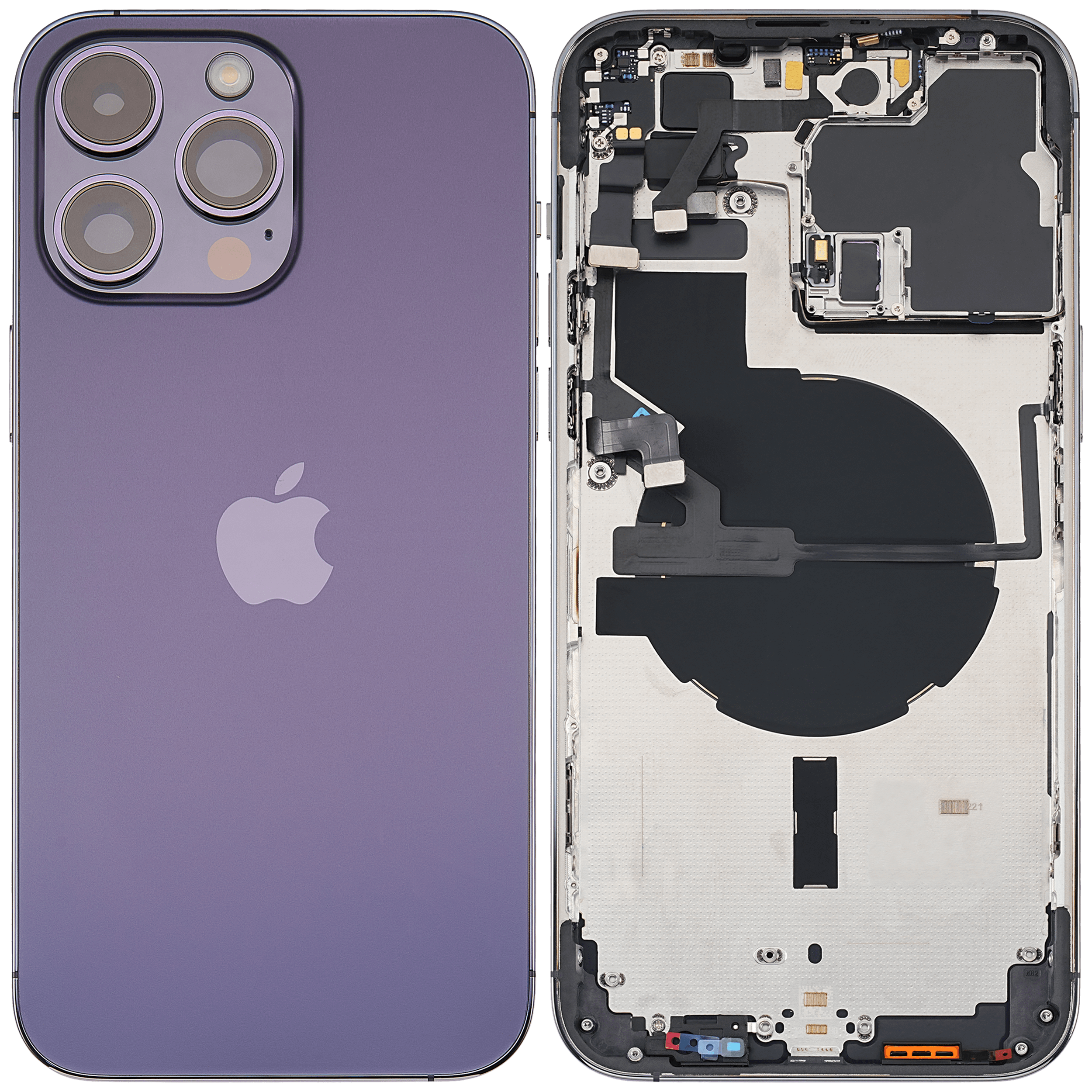 Backcover/Rahmen mit Small Parts für iPhone 14 Pro Max (EU / Global Version) (gebrauchter OEM-Ausbau, Qualität A) (Deep Purple)