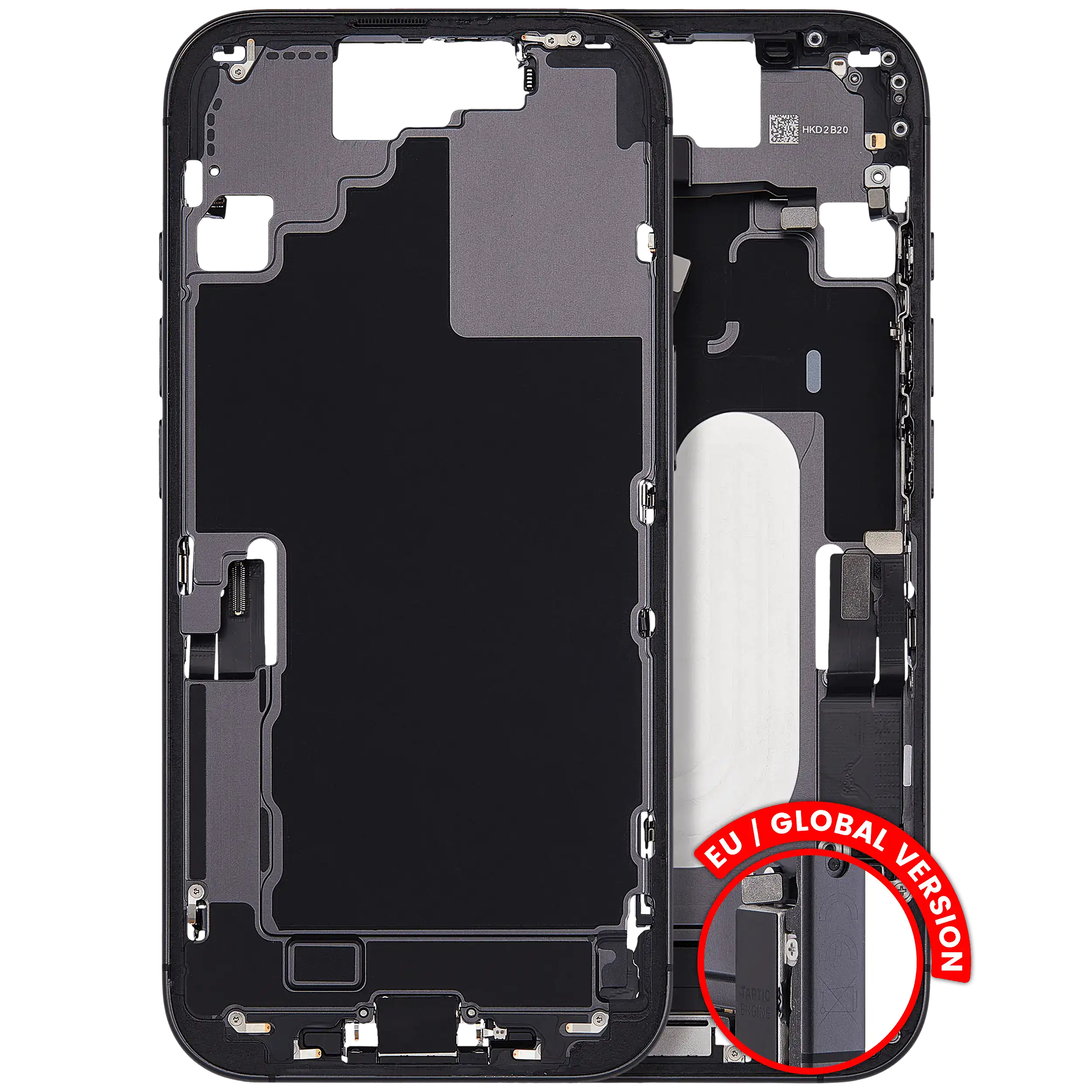 Midframe/Rahmen mit Ladebuchse Flex & Small Parts für iPhone 17 (EU / Global Version) (gebrauchter OEM-Ausbau, Qualität A) (Schwarz)