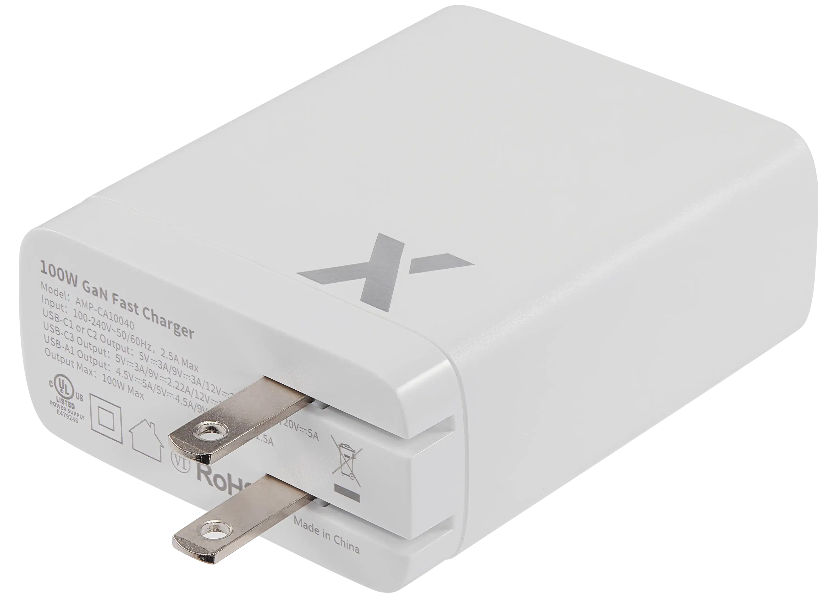 Ampsentrix Wandadapter 100W mit 4 USB-Steckplätzen (USB-C & USB-A)