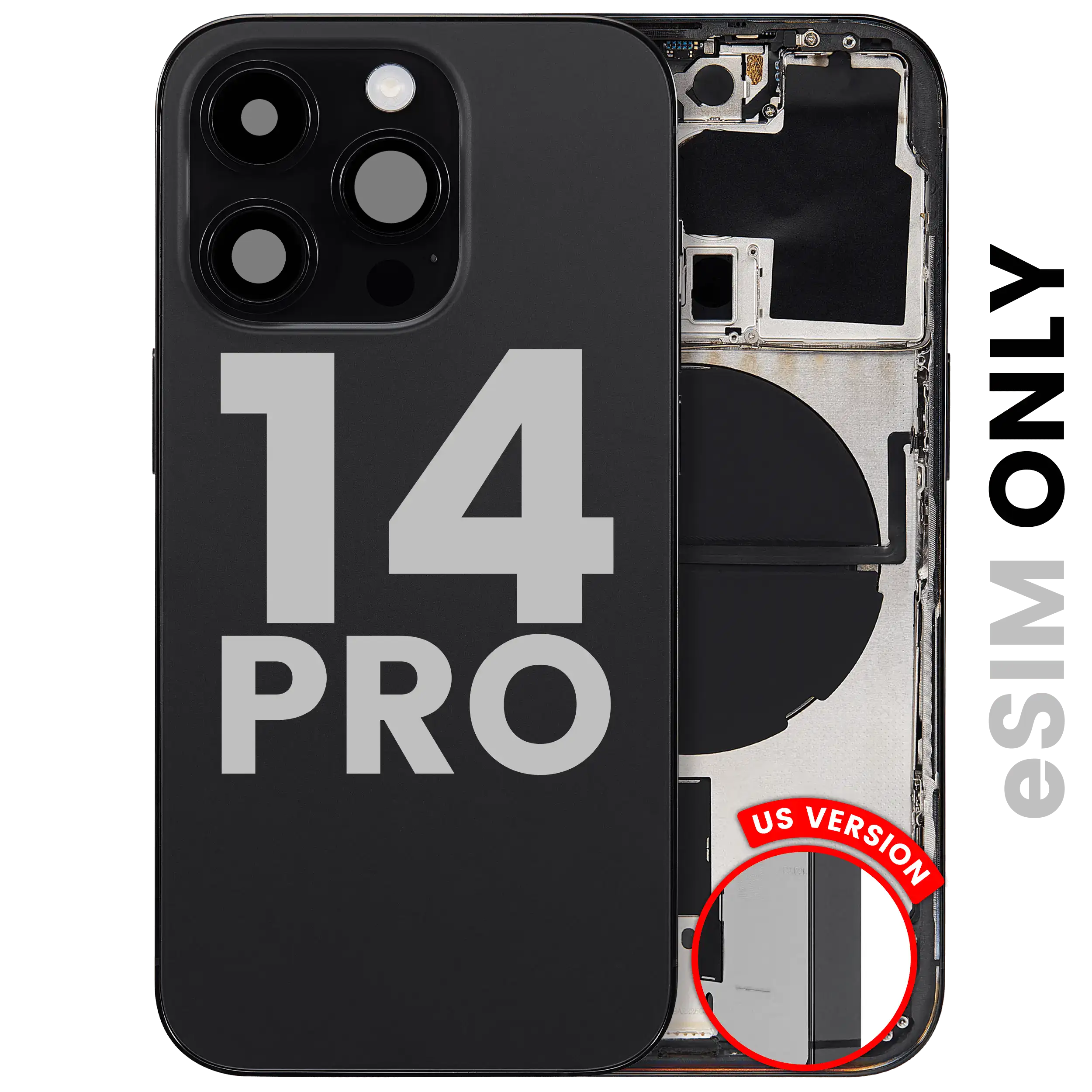Backcover/Rahmen mit Small Parts für iPhone 14 Pro (US-Version) (gebrauchter OEM-Ausbau, Qualität A) (Space Schwarz)