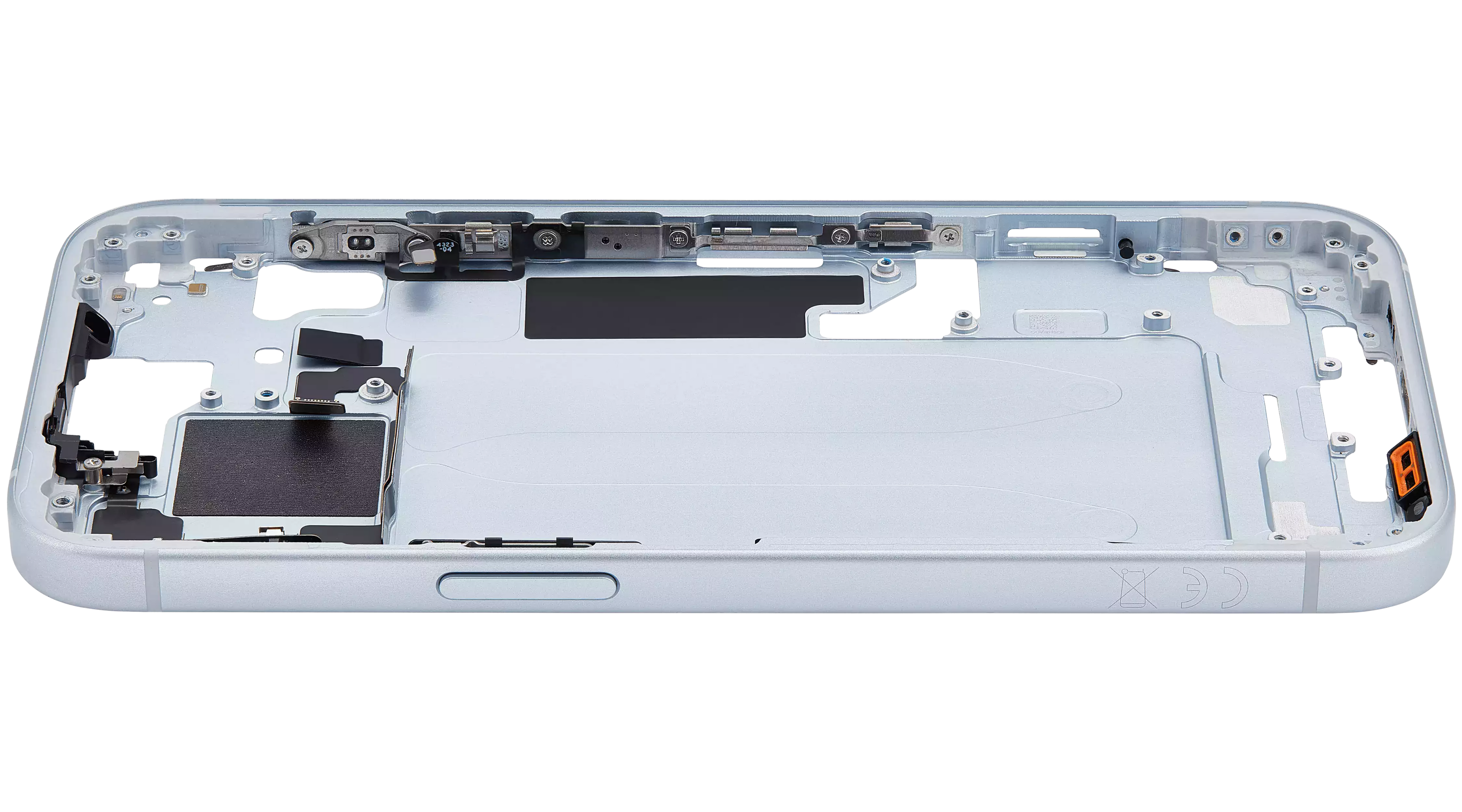 Midframe/Rahmen mit Small Parts für iPhone 15 (EU / Global Version) (gebrauchter OEM-Ausbau, Qualität A) (Blau)