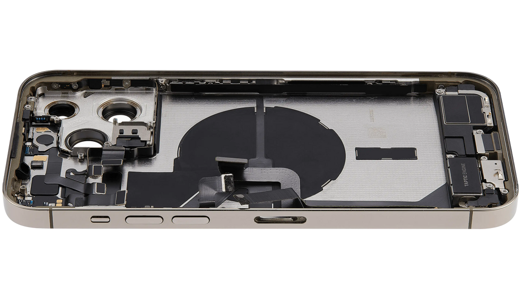 Backcover/Rahmen mit Ladebuchse Flex & Small Parts für iPhone 14 Pro Max (EU / Global Version) (gebrauchter OEM-Ausbau, Qualität C) (Gold)