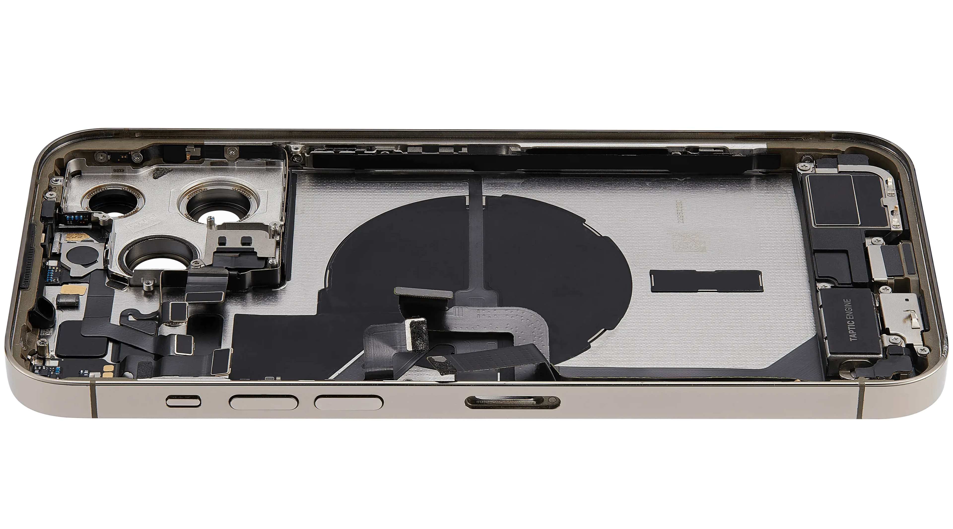 Backcover/Rahmen mit Ladebuchse Flex & Small Parts für iPhone 14 Pro Max (EU / Global Version) (gebrauchter OEM-Ausbau, Qualität C) (Gold)