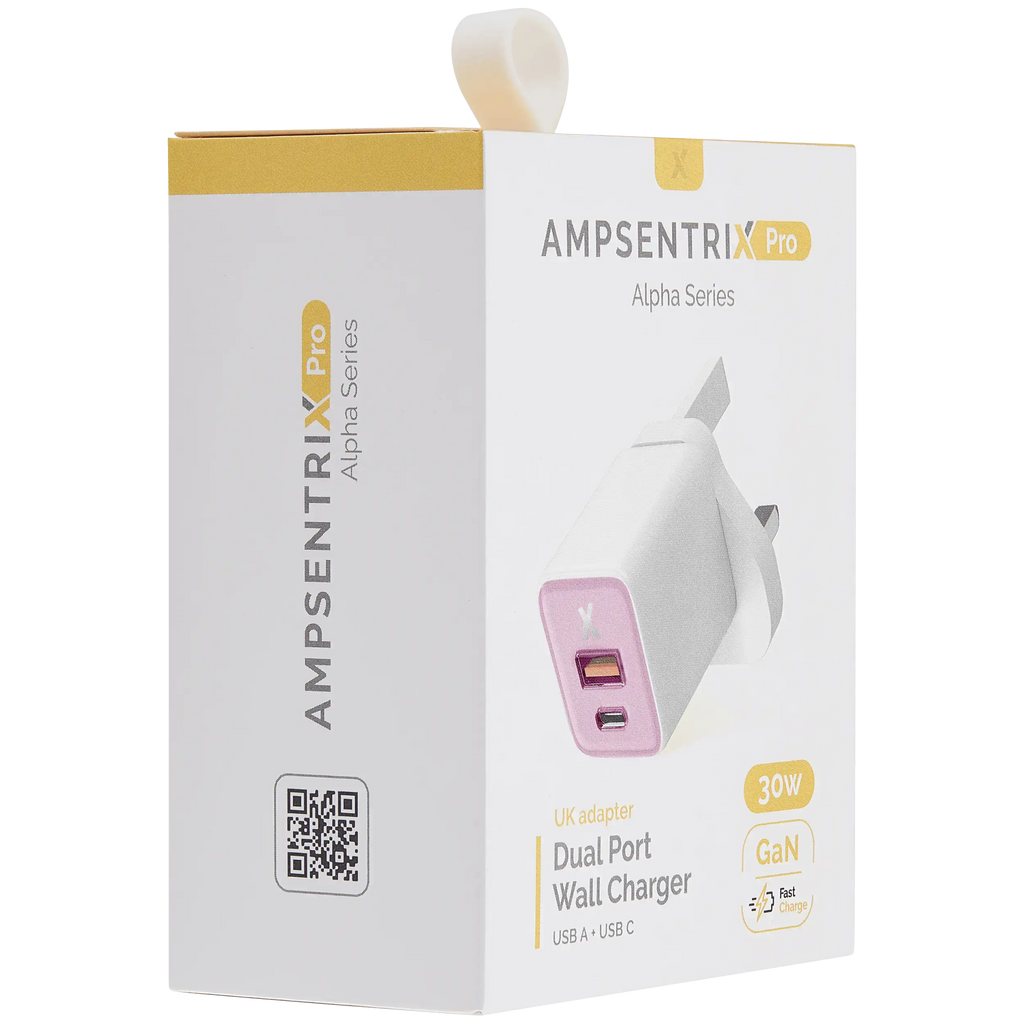 AmpSentrix 30W 2-in-1 USB-C / USB-A Wall Adapter (220V / UK Plug) (Pink)
