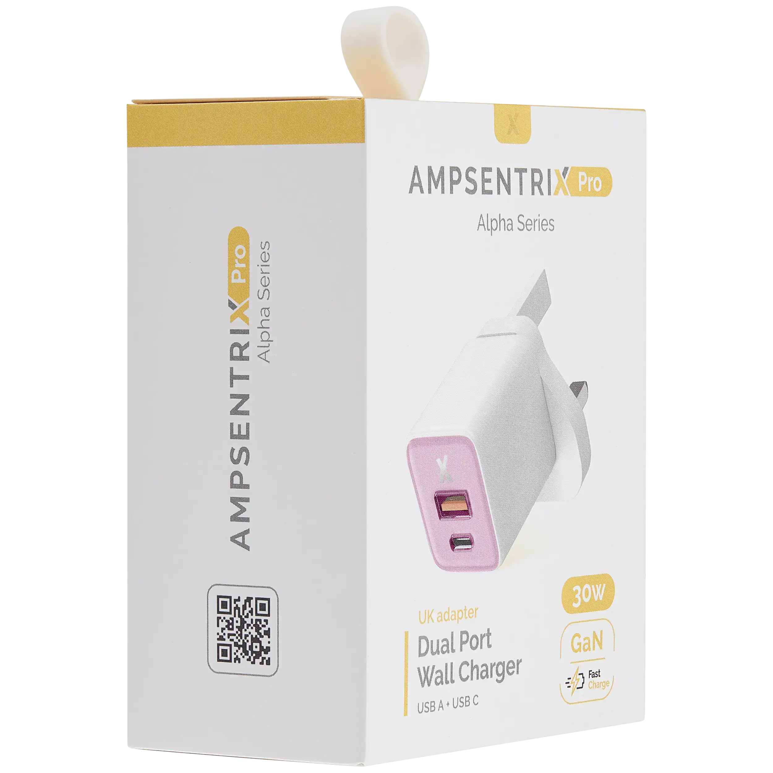 AmpSentrix 30W 2-in-1 USB-C / USB-A Wall Adapter (220V / UK Plug) (Pink)