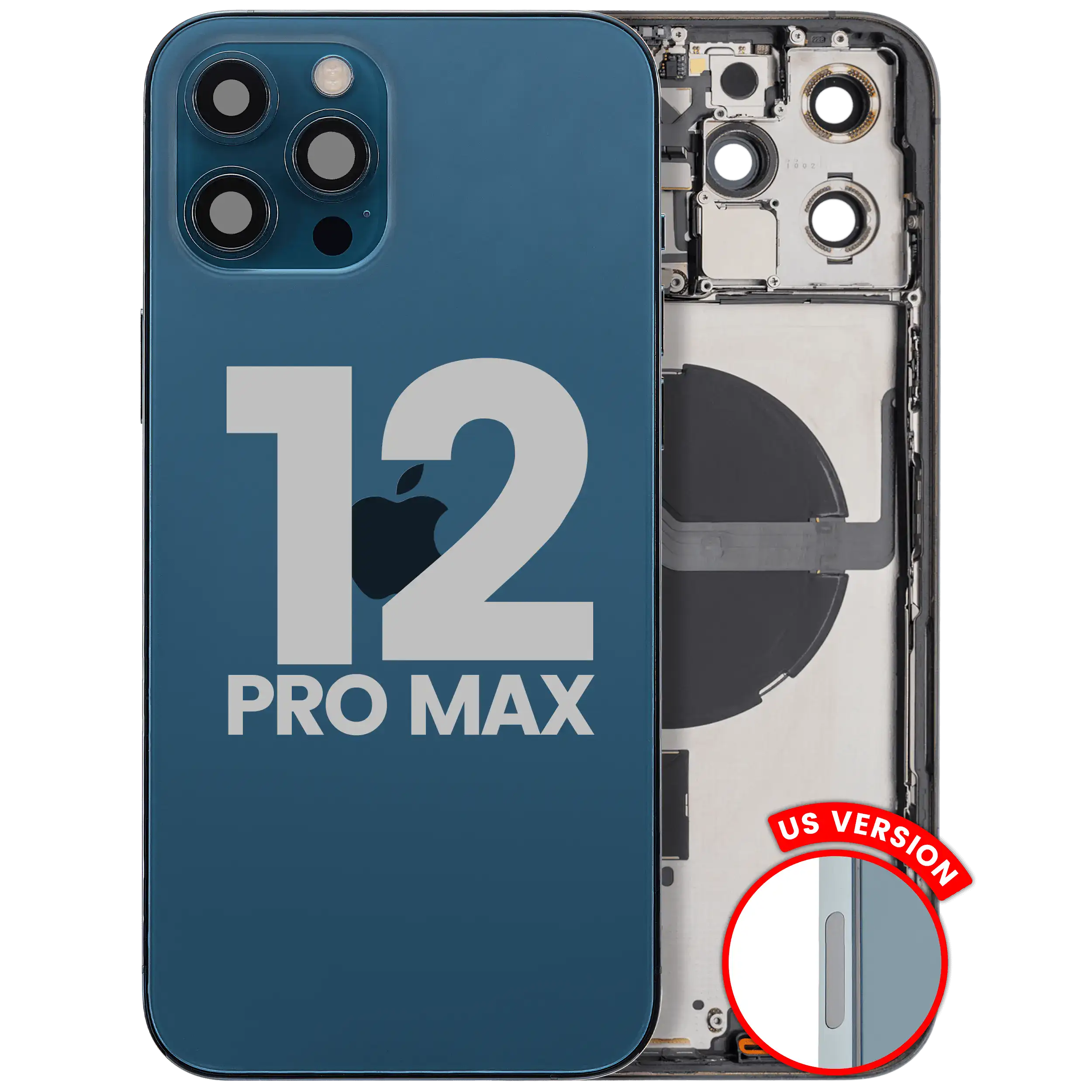 Backcover/Rahmen mit Small Parts für iPhone 12 Pro Max (US-Version) (gebrauchter OEM-Ausbau, Qualität B) (Pacific Blau)