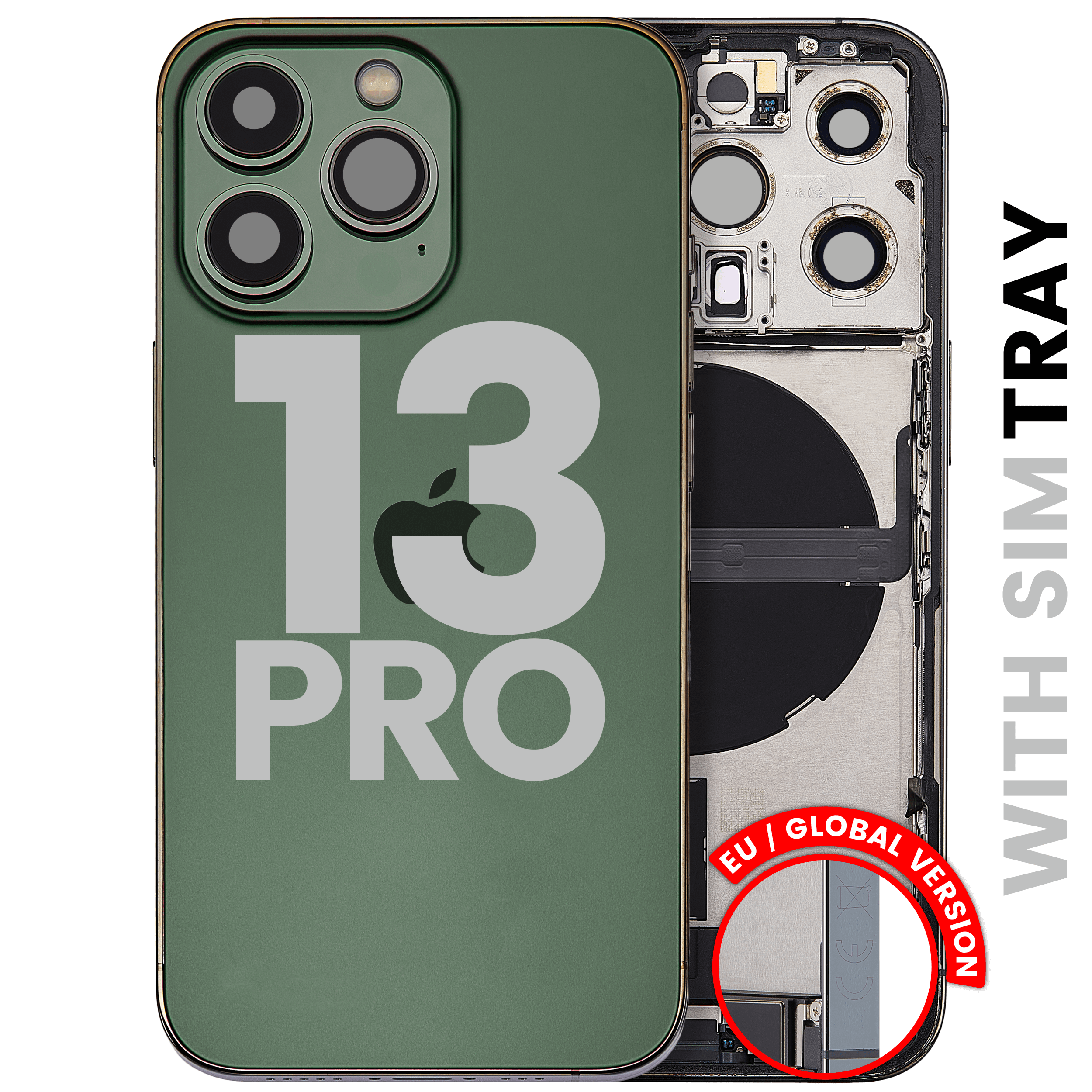 Backcover/Rahmen mit Ladebuchse Flex & Small Parts für iPhone 13 Pro (EU / Global Version) (gebrauchter OEM-Ausbau, Qualität A) (Alpine Grün)