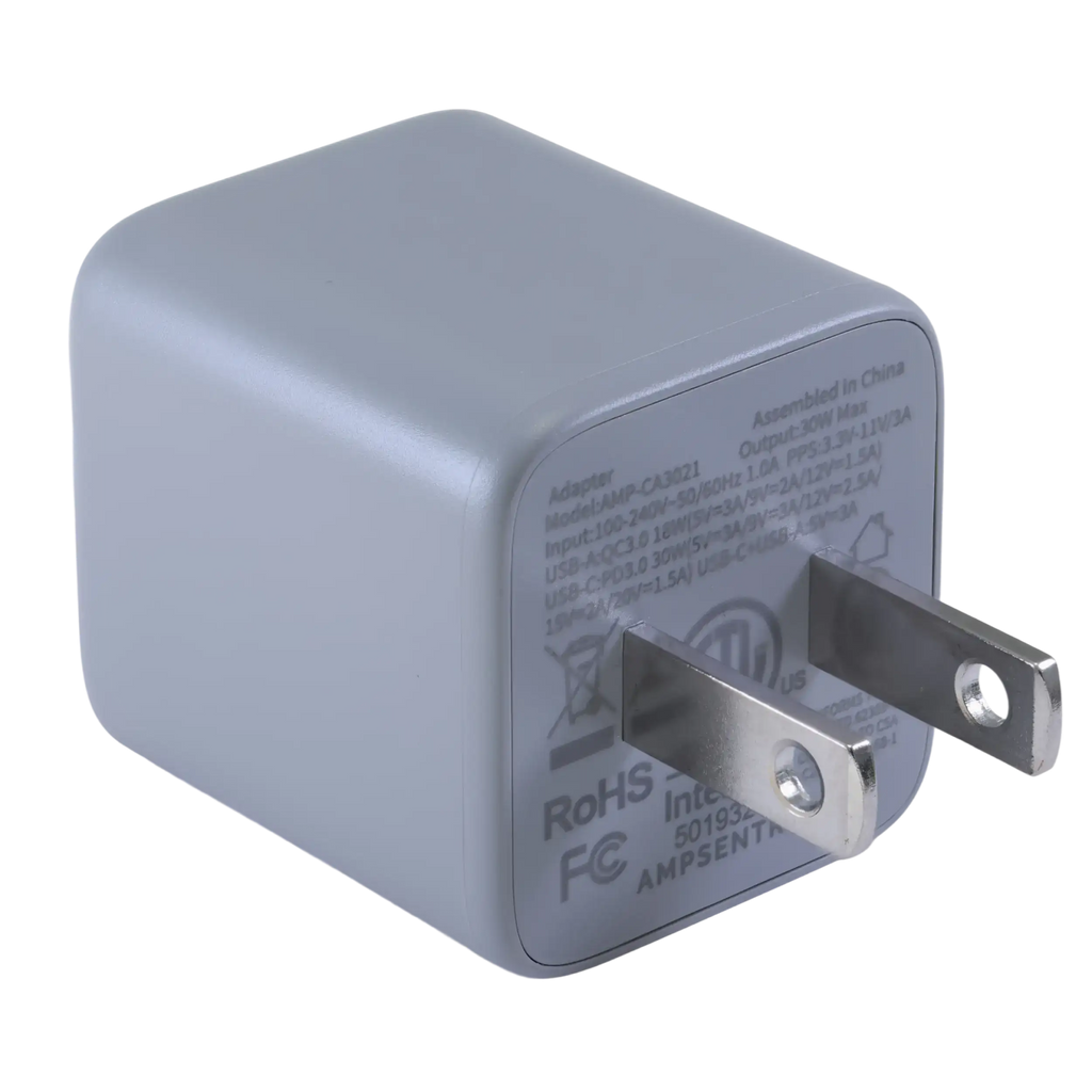 AmpSentrix Pro 30W 2-in-1 USB-C / USB-A GaN Wall Adapter (Natural Titanium)