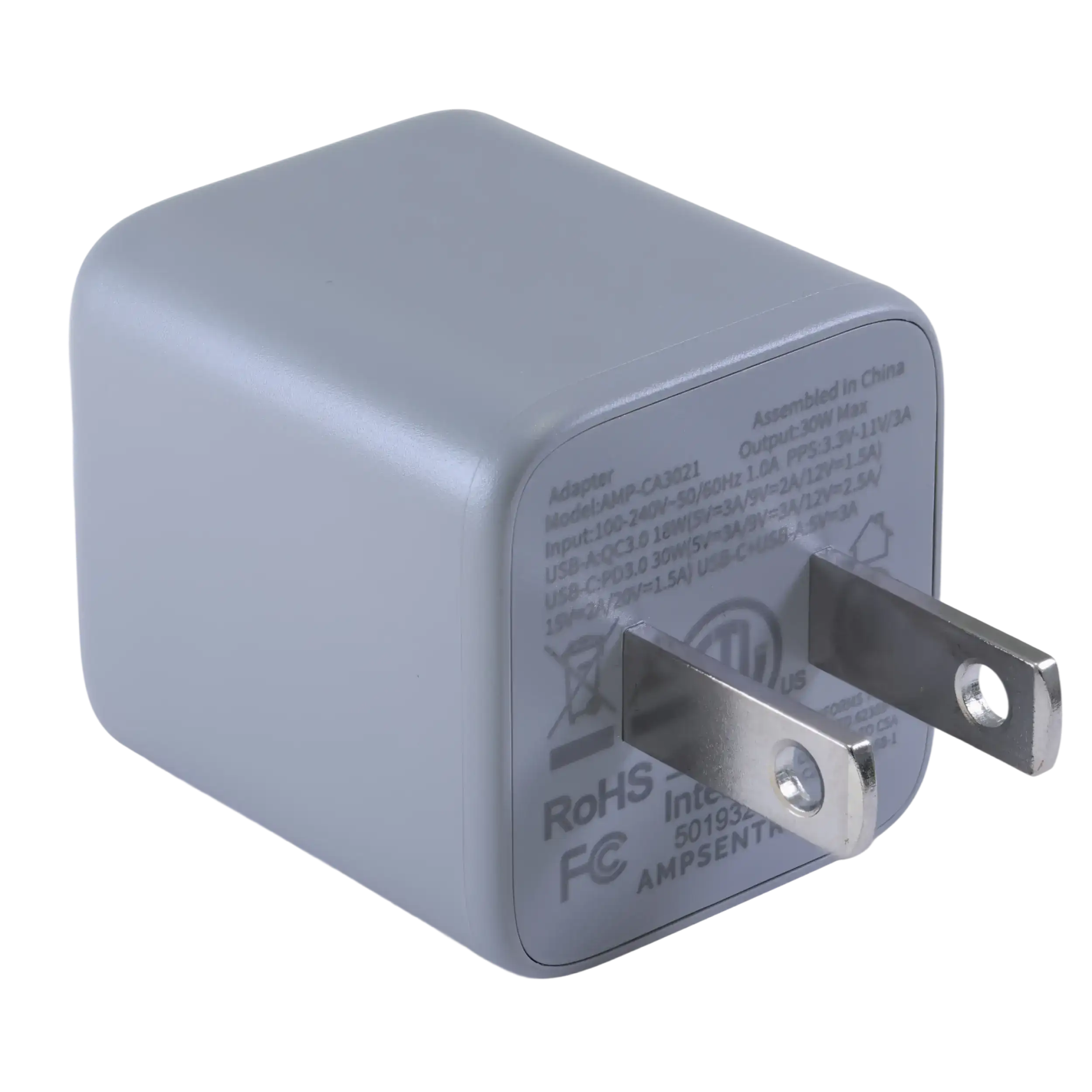 AmpSentrix Pro 30W 2-in-1 USB-C / USB-A GaN Wall Adapter (Natural Titanium)