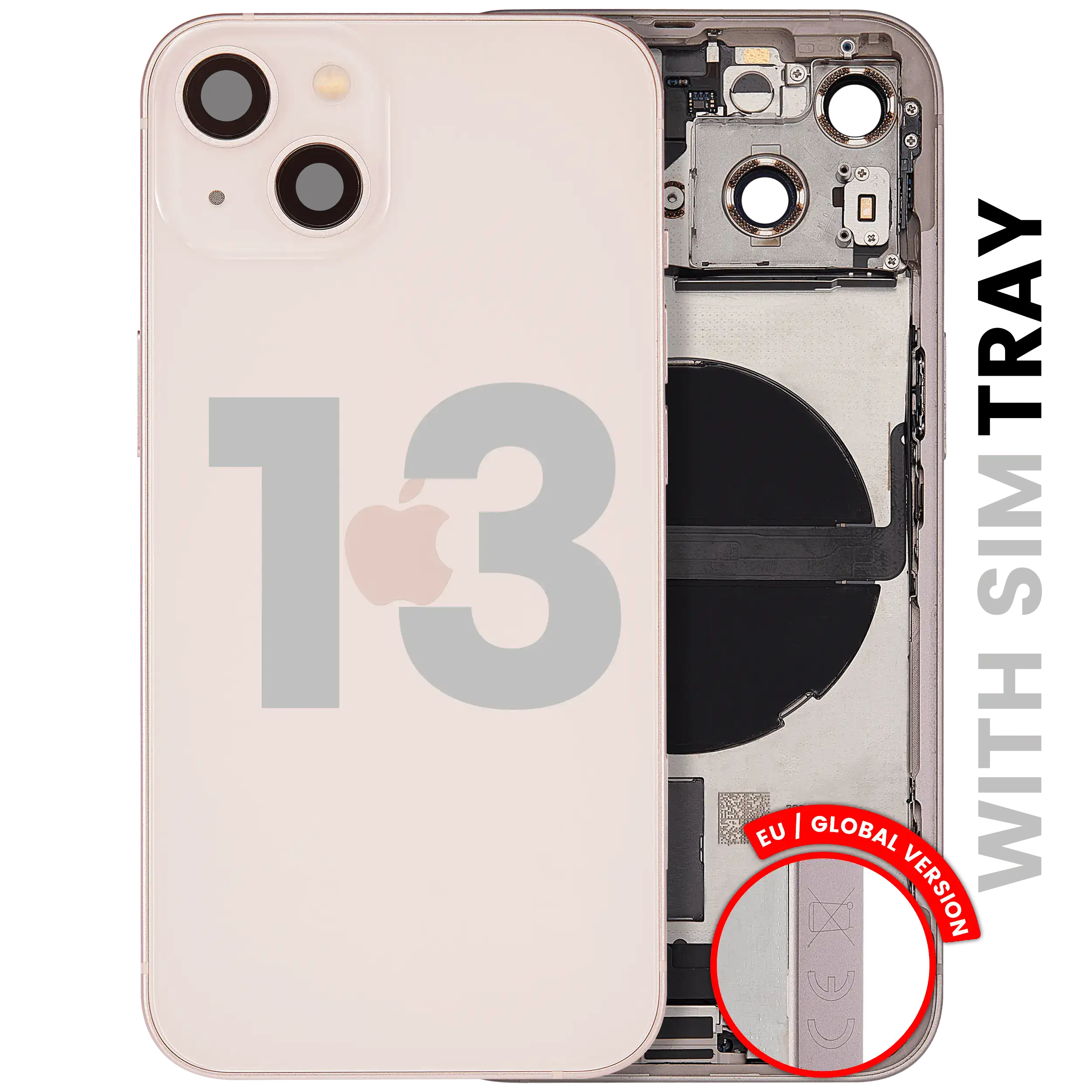 Backcover/Rahmen mit Ladebuchse Flex & Small Parts für iPhone 13 (EU / Global Version) (gebrauchter OEM-Ausbau, Qualität A) (Pink)