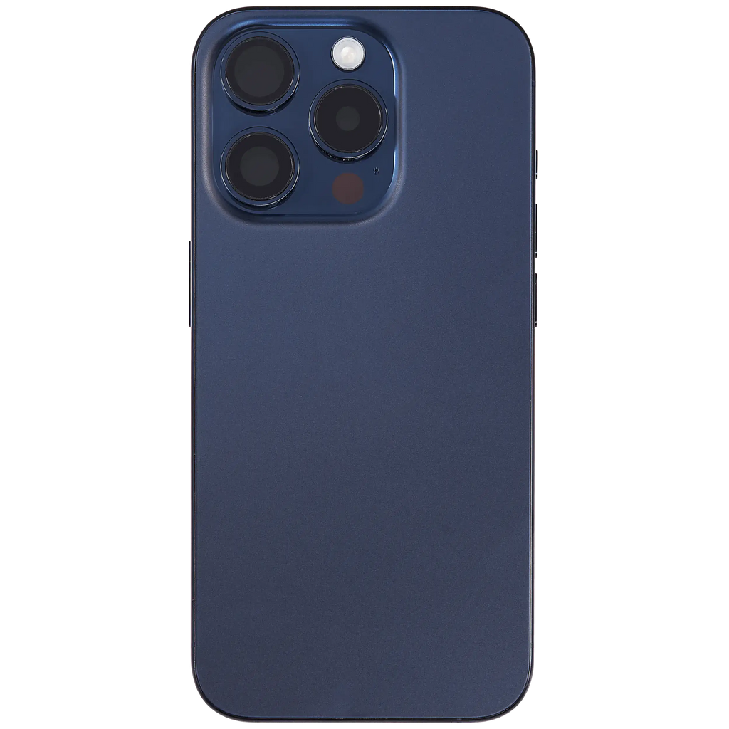 Backcover/Rahmen mit Small Parts für iPhone 15 Pro (US-Version) (gebrauchter OEM-Ausbau, Qualität B) (Blau Titanium)