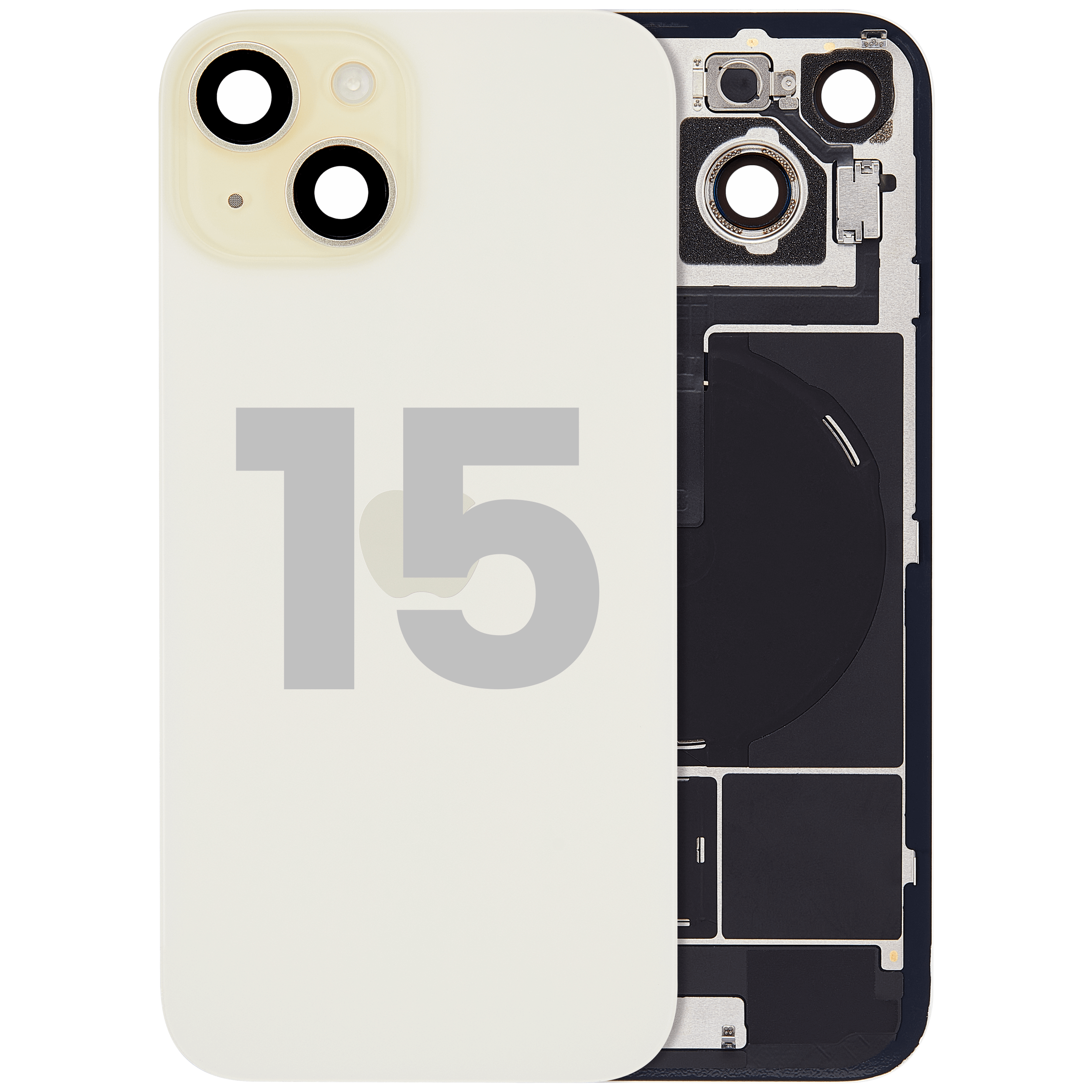 Backcover mit MagSafe Magnet & NFC & Blitz-Flexkabel für iPhone 15 (gebrauchter OEM-Ausbau, Qualität C) (Gelb)