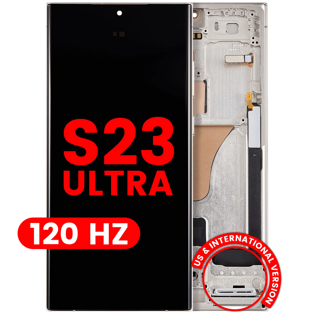 OLED-Display mit Rahmen für Samsung Galaxy S23 Ultra (US & International) (Aftermarket Plus) (120Hz) (Cream)