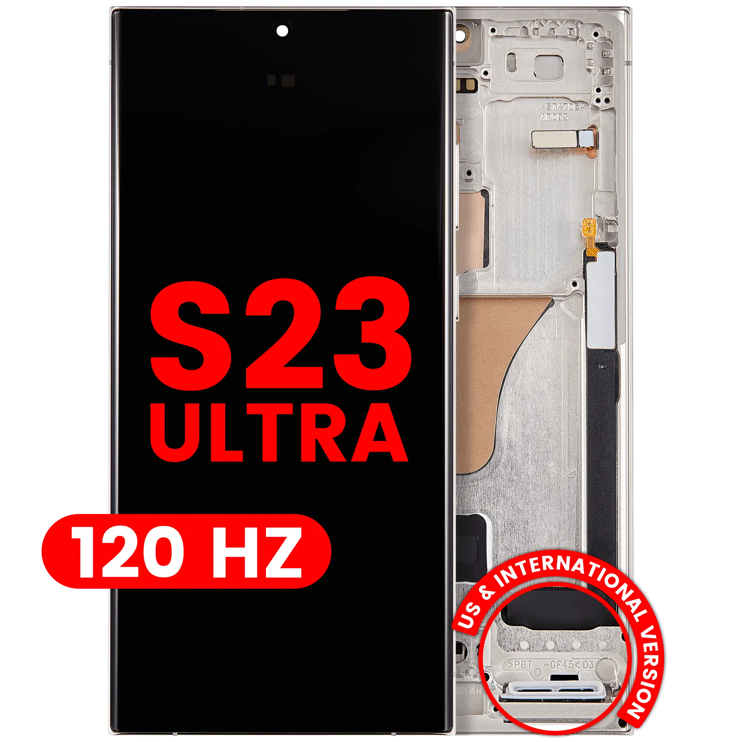 OLED-Display mit Rahmen für Samsung Galaxy S23 Ultra (US & International) (Aftermarket Plus) (120Hz) (Cream)