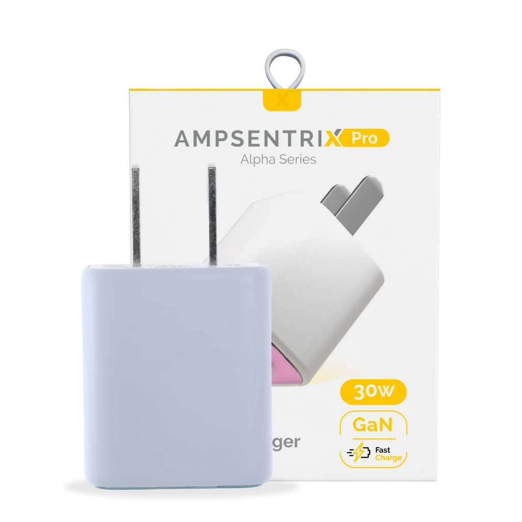 AmpSentrix Pro 30W 2-in-1 USB-C / USB-A GaN Wall Adapter (Pink)