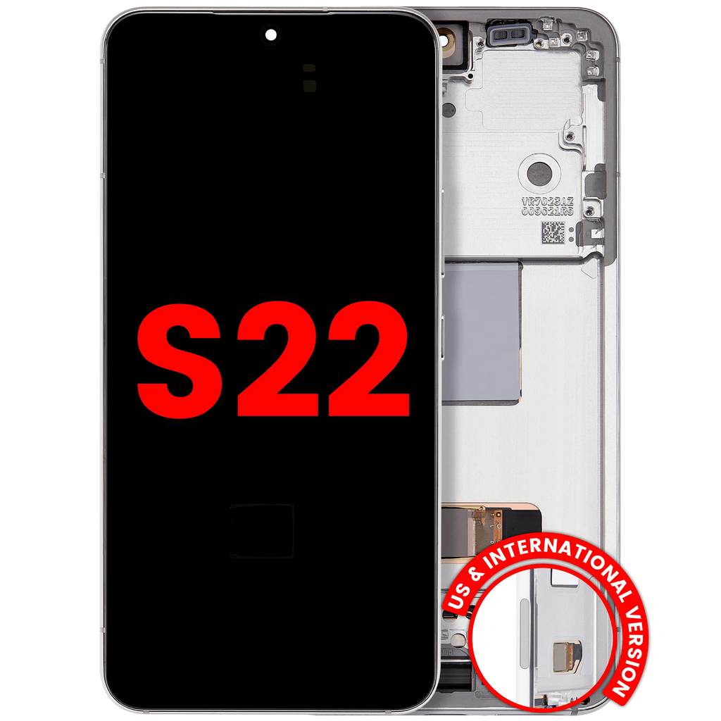 OLED-Display mit Rahmen für Samsung Galaxy S22 5G (US & International) (Aftermarket Plus) (Weiß)