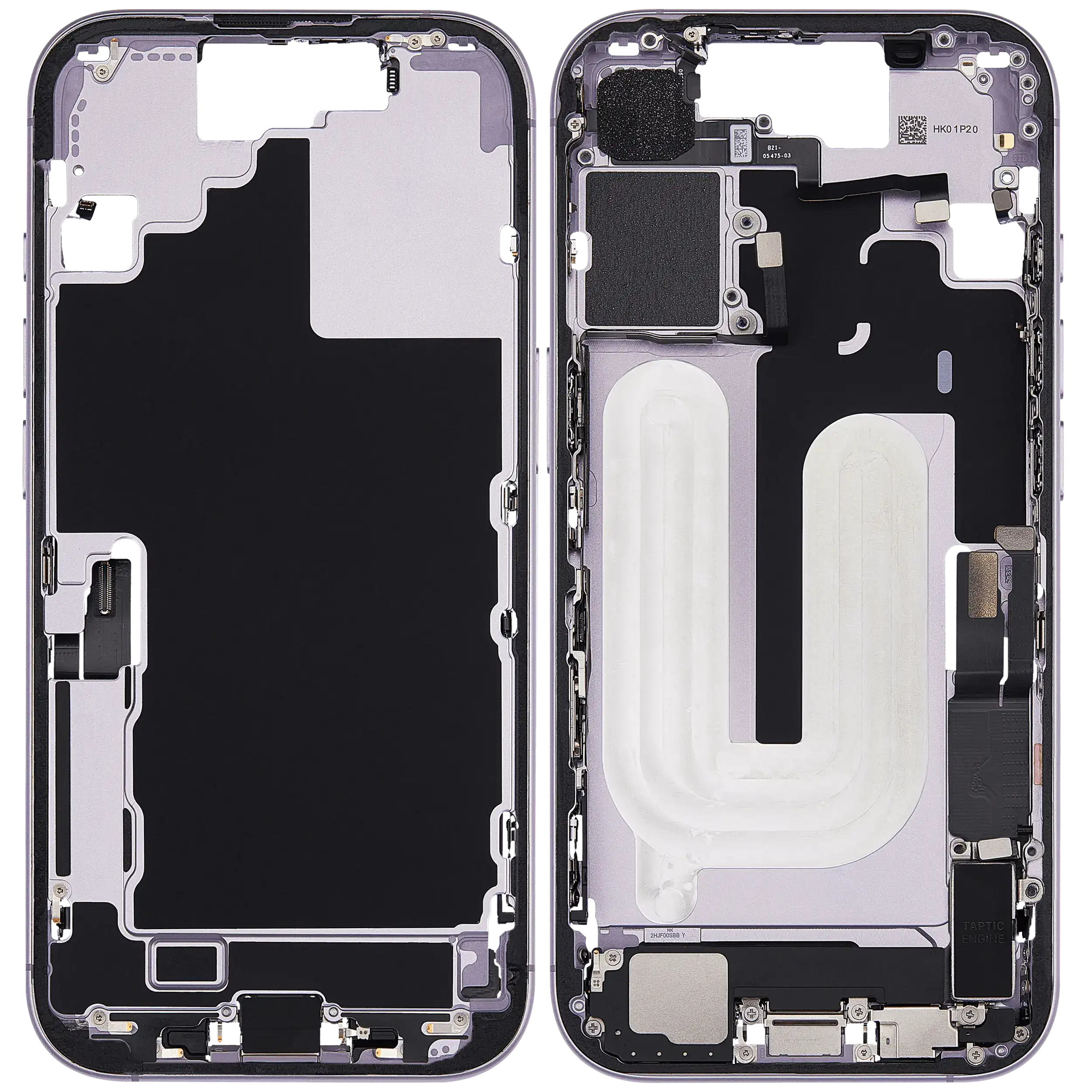 Midframe/Rahmen mit Ladebuchse Flex & Small Parts für iPhone 17 (EU / Global Version) (gebrauchter OEM-Ausbau, Qualität A) (Lavender)