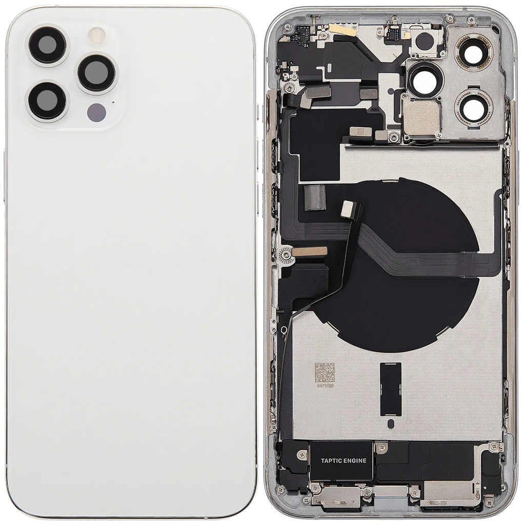 Backcover/Rahmen mit Ladebuchse Flex & Small Parts für iPhone 12 Pro Max (EU / Global Version) (gebrauchter OEM-Ausbau, Qualität B) (Silber)