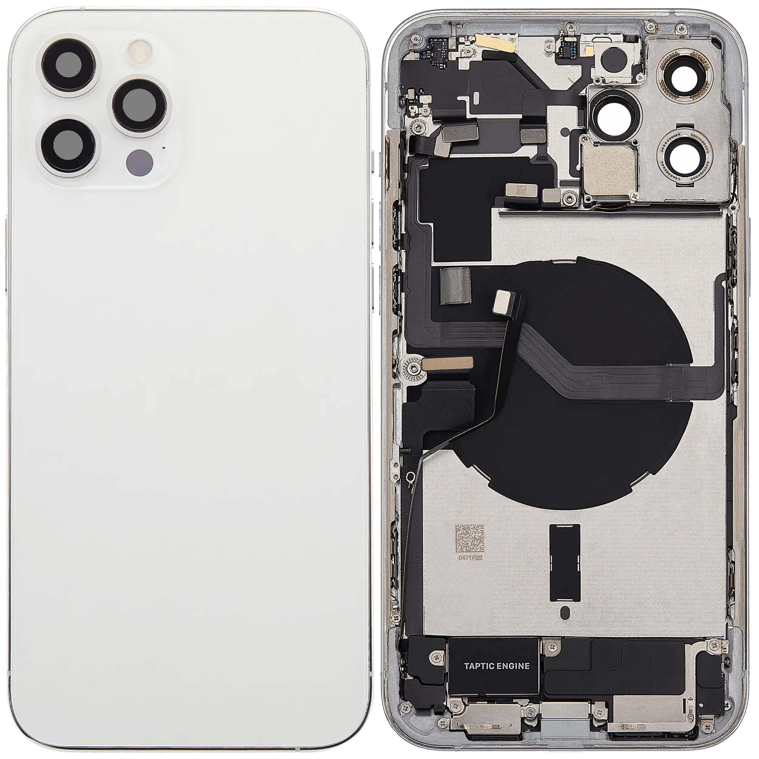 Backcover/Rahmen mit Ladebuchse Flex & Small Parts für iPhone 12 Pro Max (EU / Global Version) (gebrauchter OEM-Ausbau, Qualität B) (Silber)