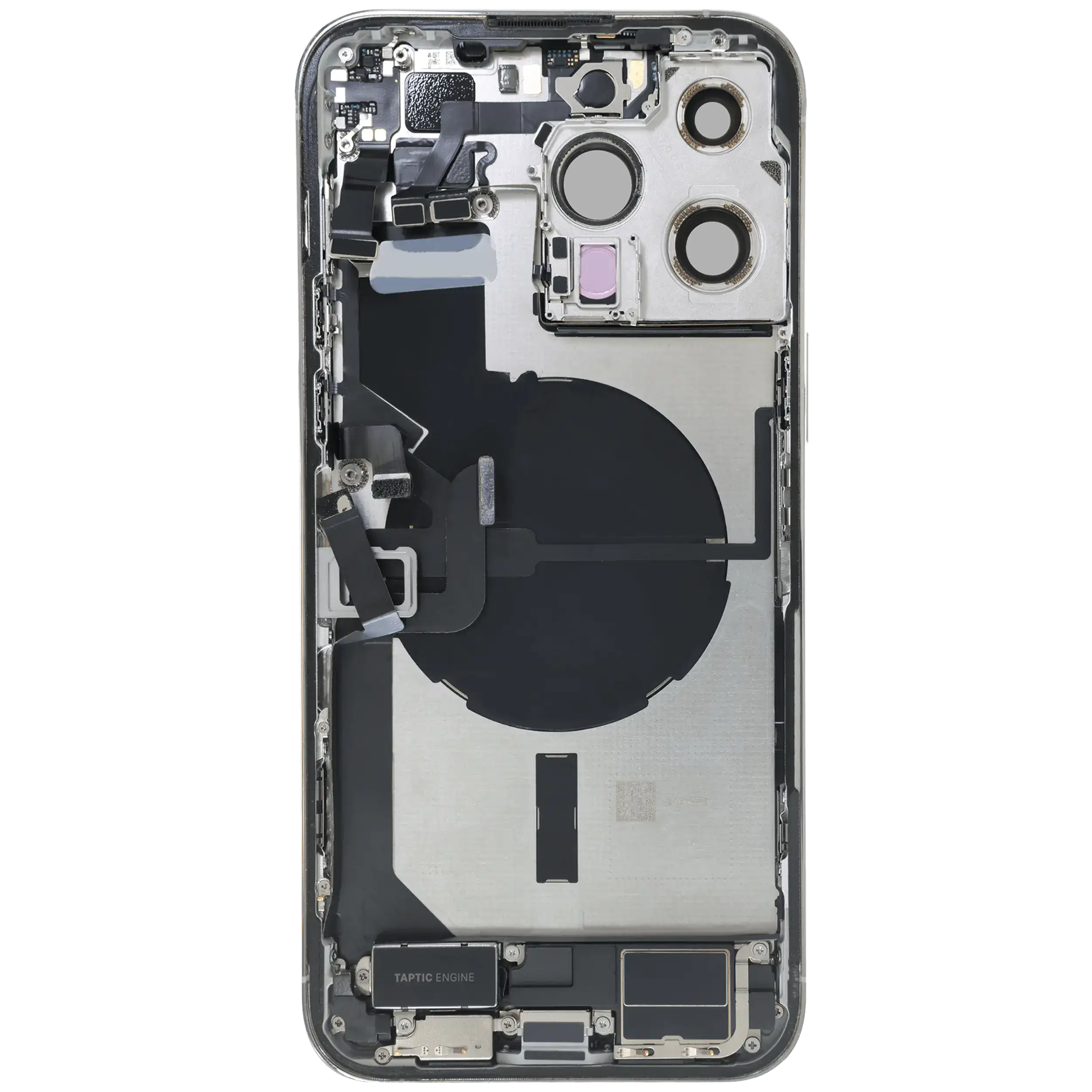 Backcover/Rahmen mit Ladebuchse Flex & Small Parts für iPhone 14 Pro Max (EU / Global Version) (gebrauchter OEM-Ausbau, Qualität A) (Silber)