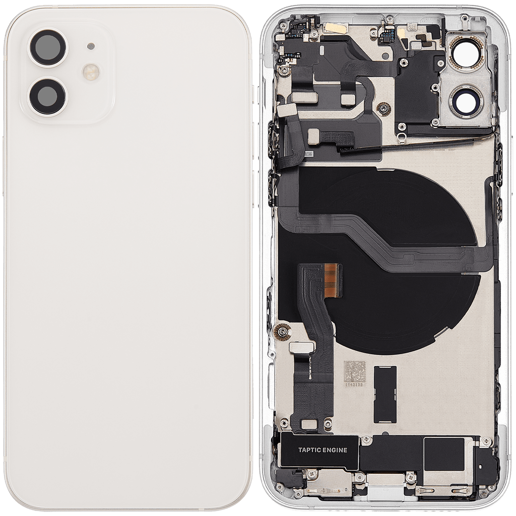 Backcover/Rahmen mit Ladebuchse Flex & Small Parts für iPhone 12 (EU / Global Version) (gebrauchter OEM-Ausbau, Qualität C) (Weiß)