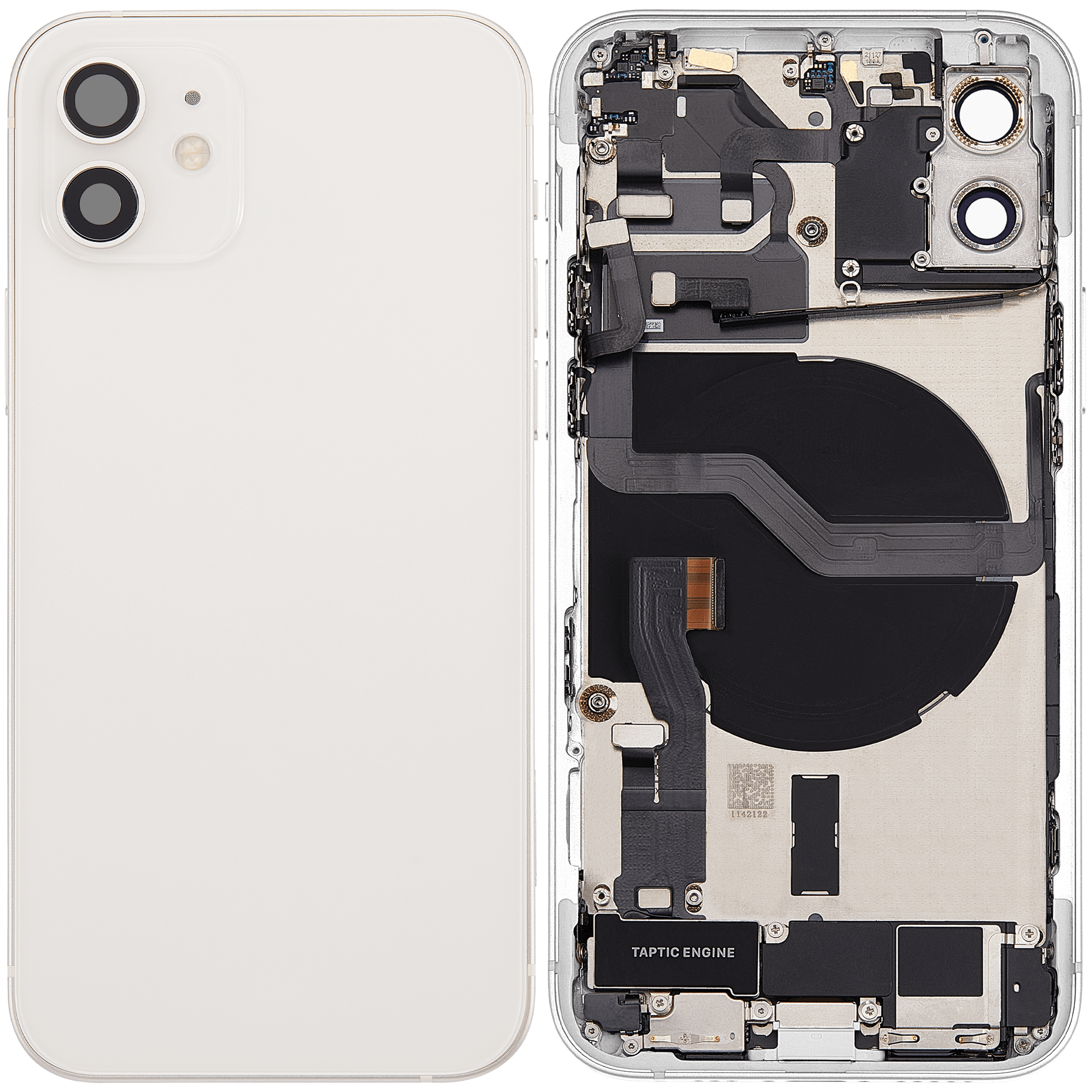 Backcover/Rahmen mit Ladebuchse Flex & Small Parts für iPhone 12 (EU / Global Version) (gebrauchter OEM-Ausbau, Qualität C) (Weiß)