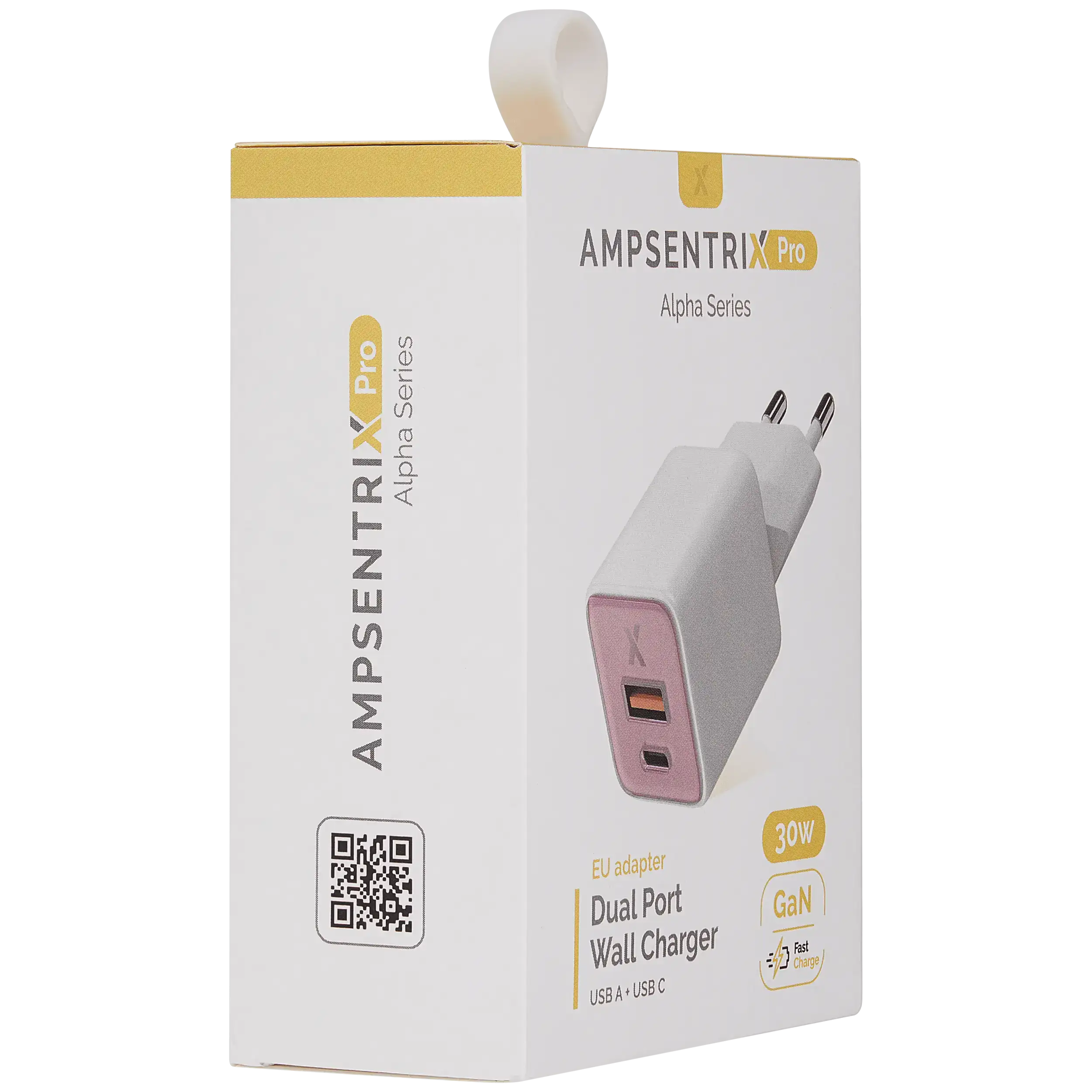 AmpSentrix Pro 30W 2-in-1 USB-C / USB-A GaN Wall Adapter (220V / EU Plug) (Pink)